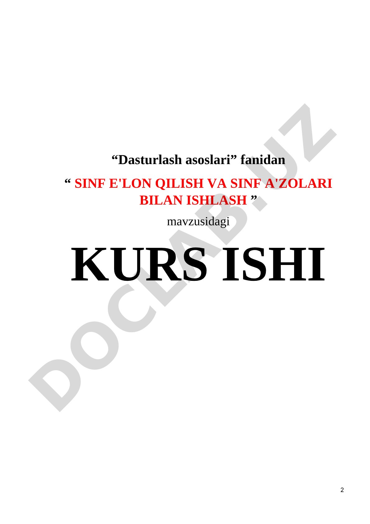 SINF E'LON QILISH VA SINF A'ZOLARI BILAN ISHLASH