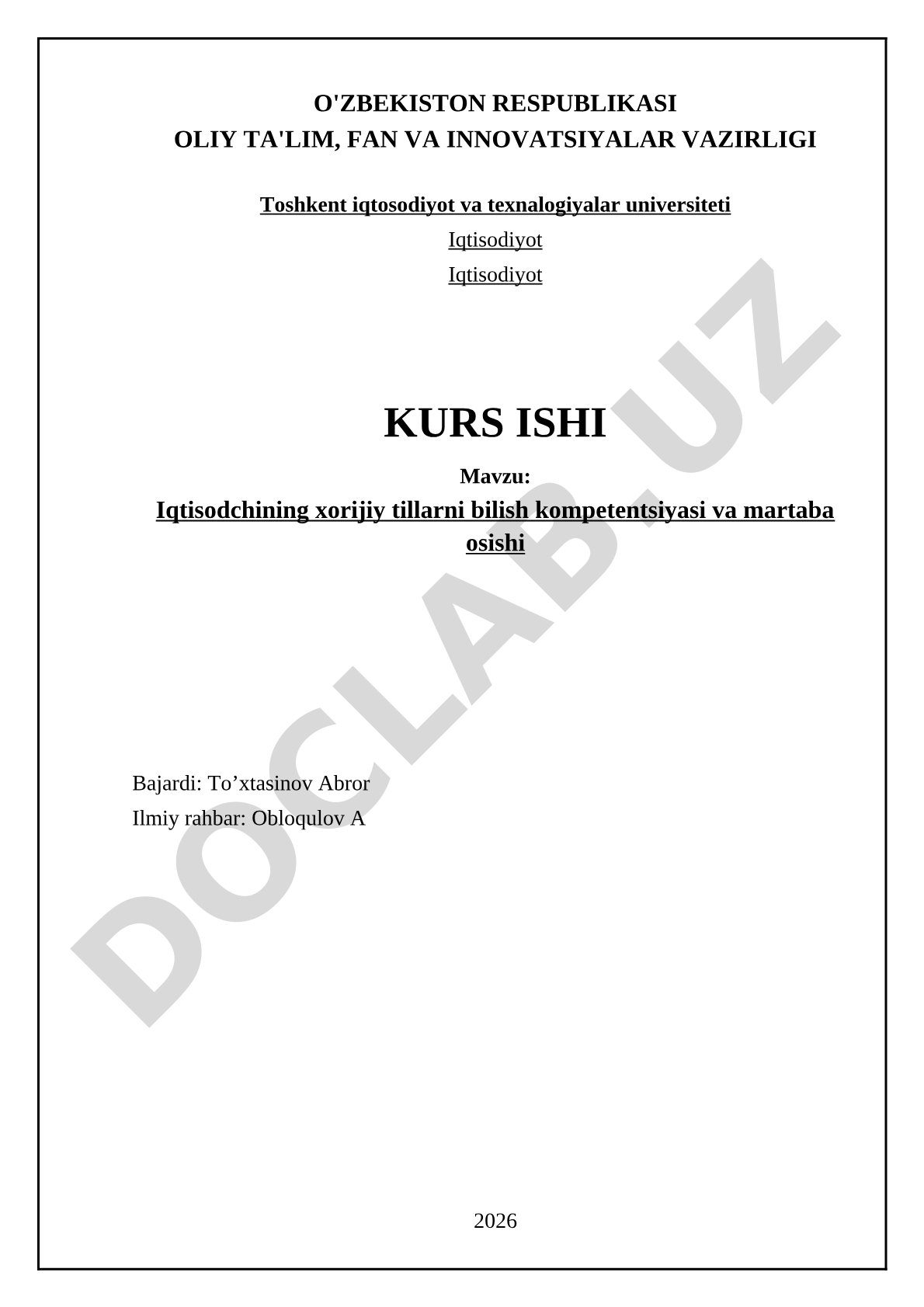 Iqtisodchining xorijiy tillarni bilish kompetentsiyasi va martaba osishi