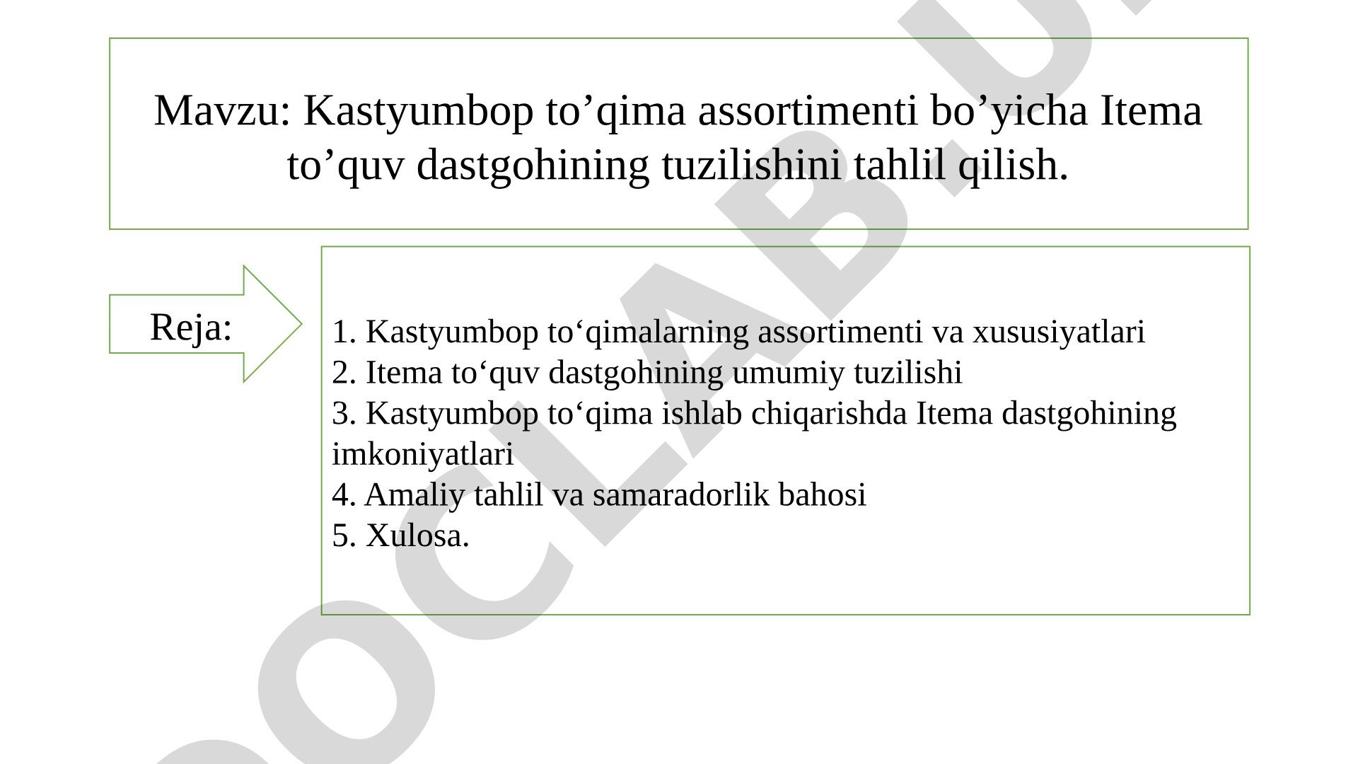 Kastyumbop to’qima assortimenti bo’yicha Itema to’quv dastgohining tuzilishini tahlil qilish