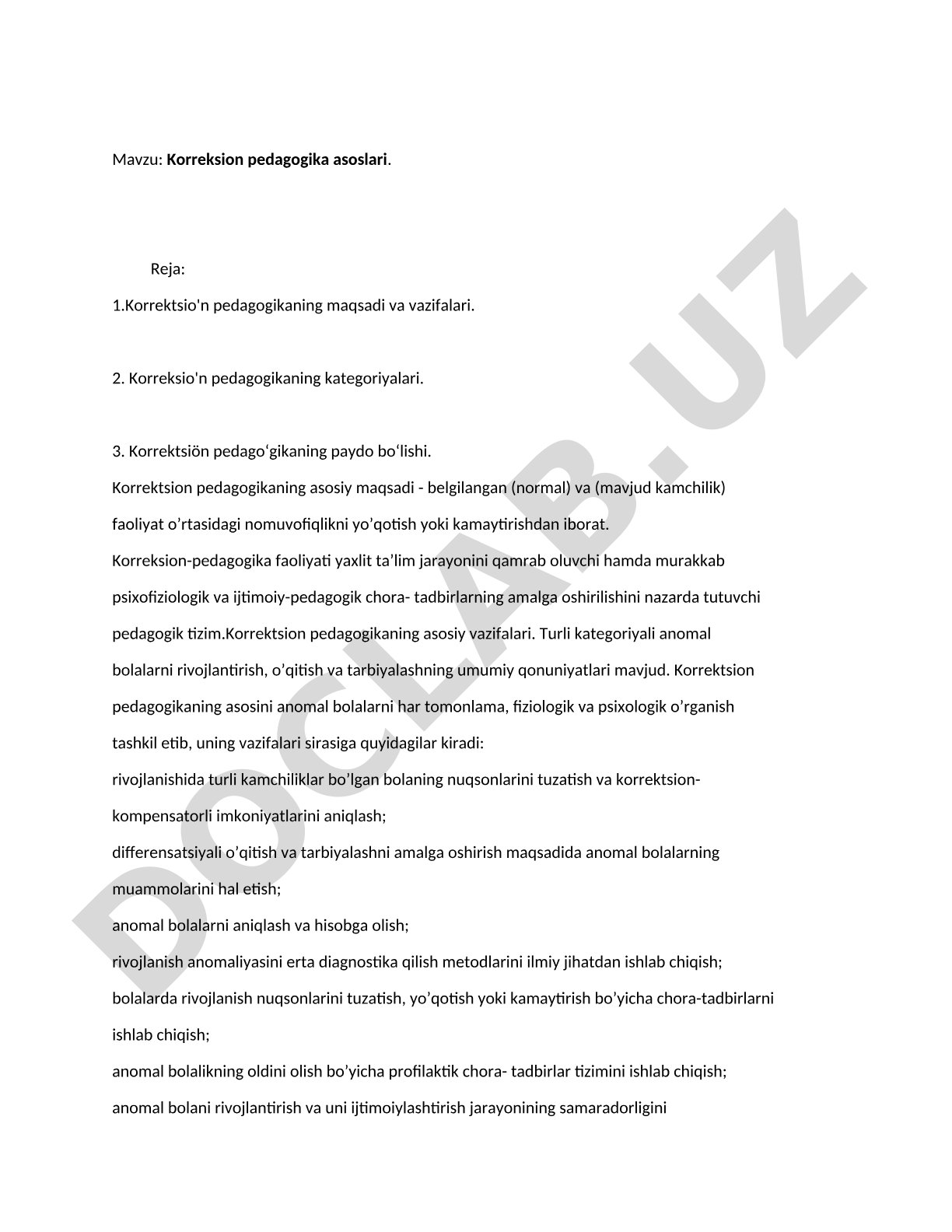 Korreksion pedagogikaning maqsadi, vazifalari, kategoriyalari va paydo bo'lishi haqida