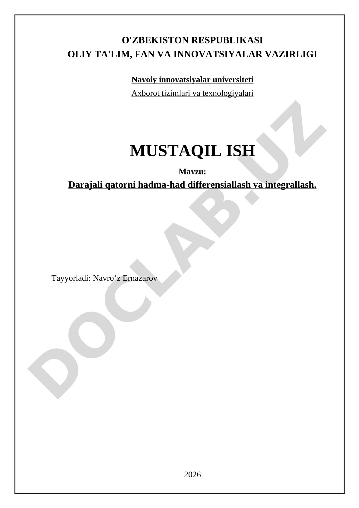 Darajali qatorni hadma-had differensiallash va integrallash