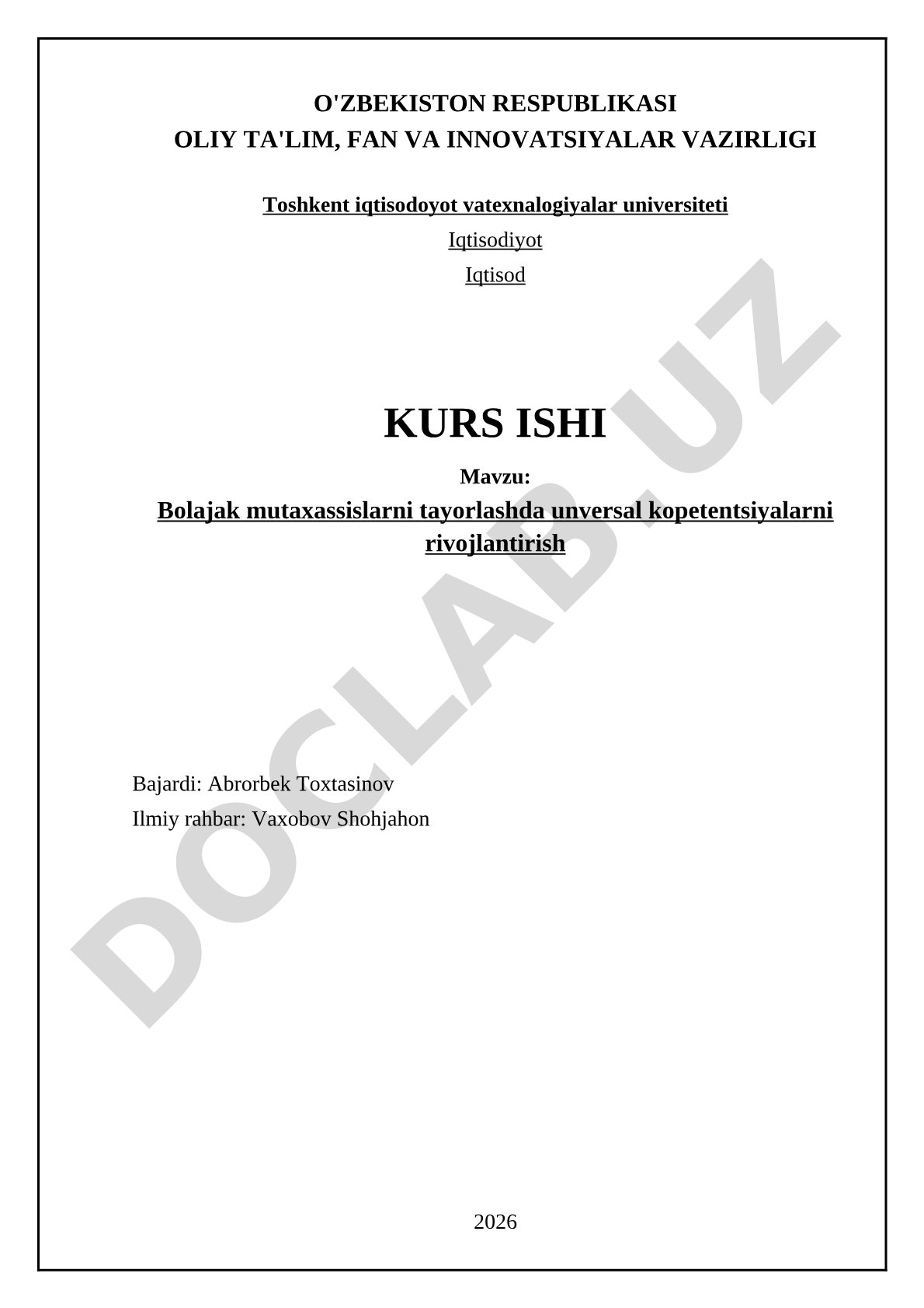 Bo'lajak mutaxassislarni tayyorlashda universal kompetensiyalarni rivojlantirish