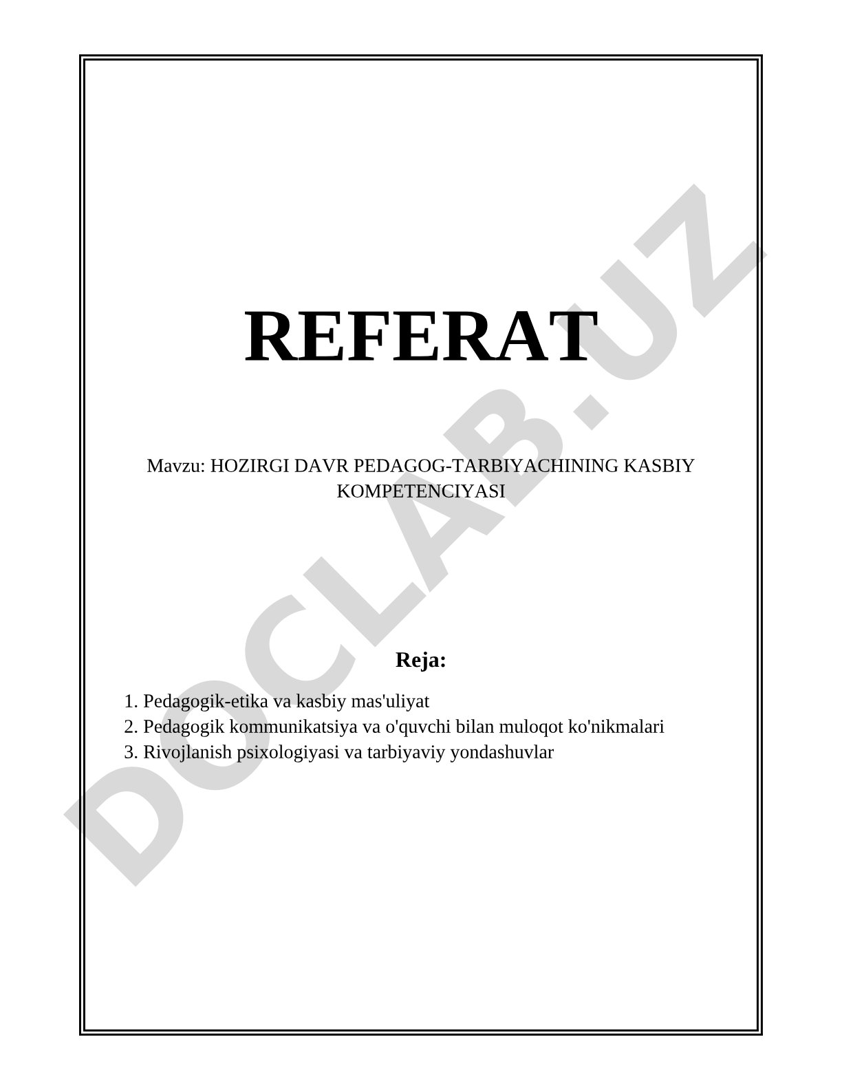 HOZIRGI DAVR PEDAGOG-TARBIYACHINING KASBIY KOMPETENCIYASI