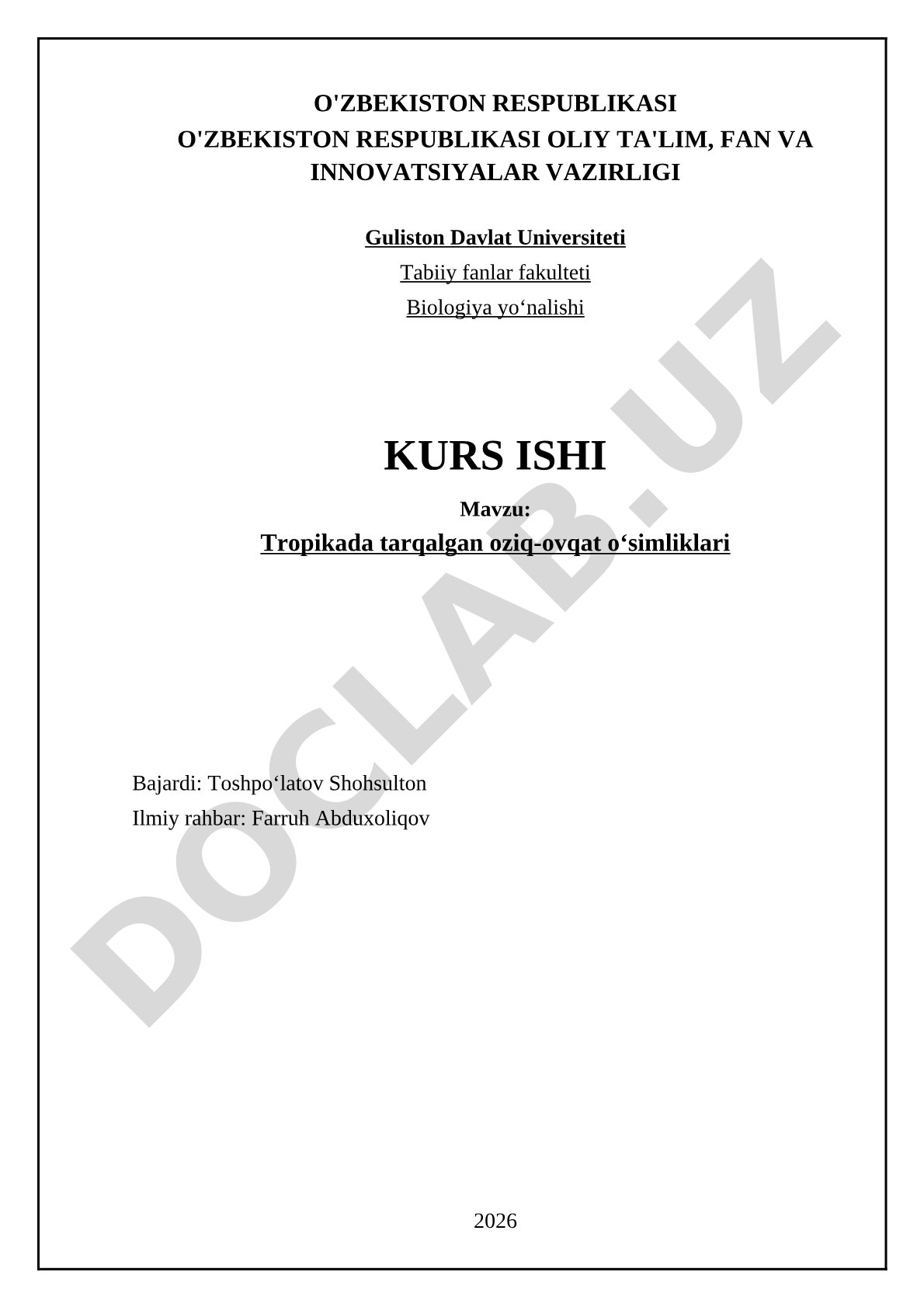 Tropikada tarqalgan oziq-ovqat o‘simliklari