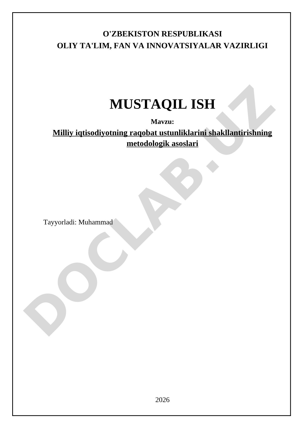 Milliy iqtisodiyotning raqobat ustunliklarini shakllantirishning metodologik asoslari