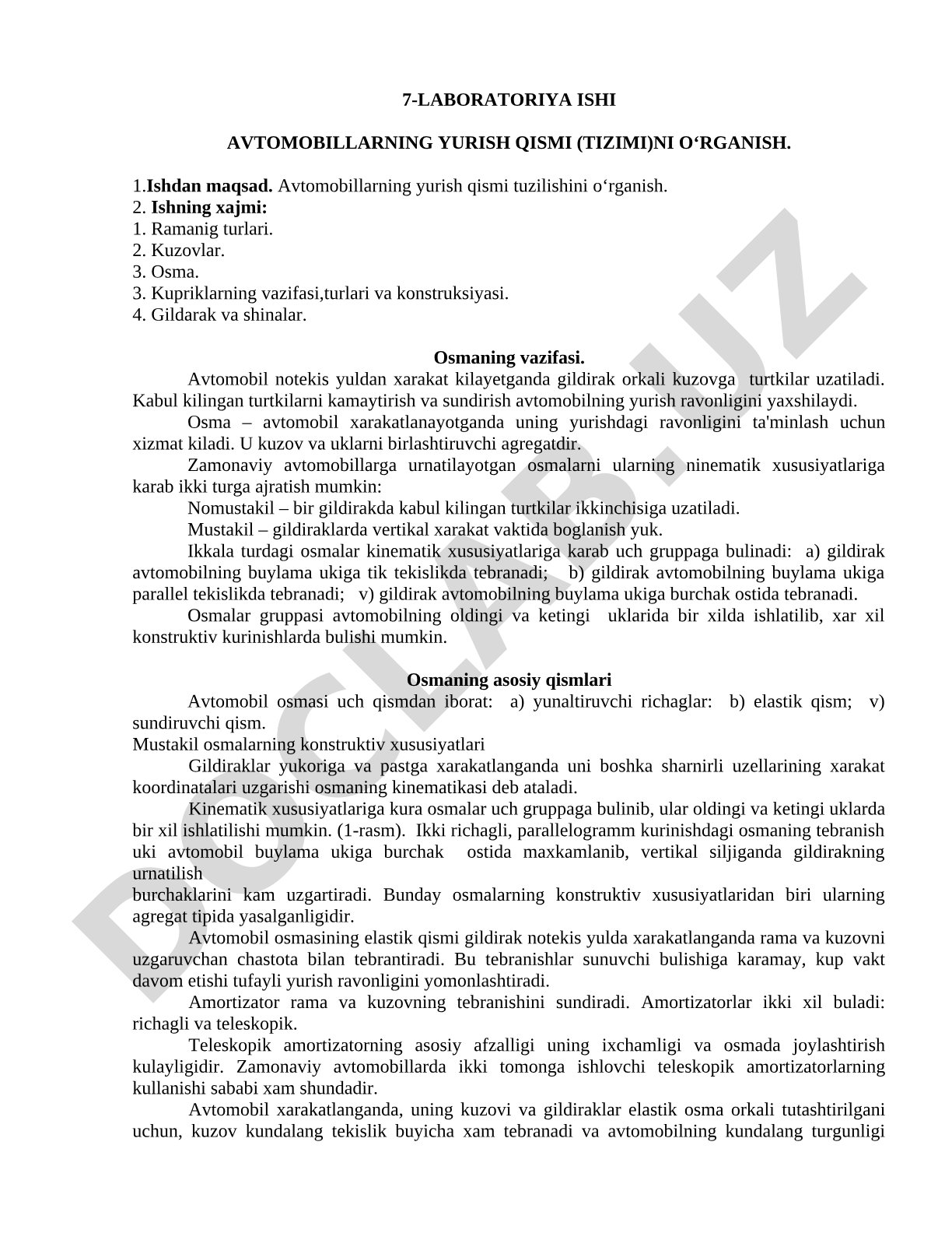 Avtomobillarning yurish qismi(Tizimni)ōrganish