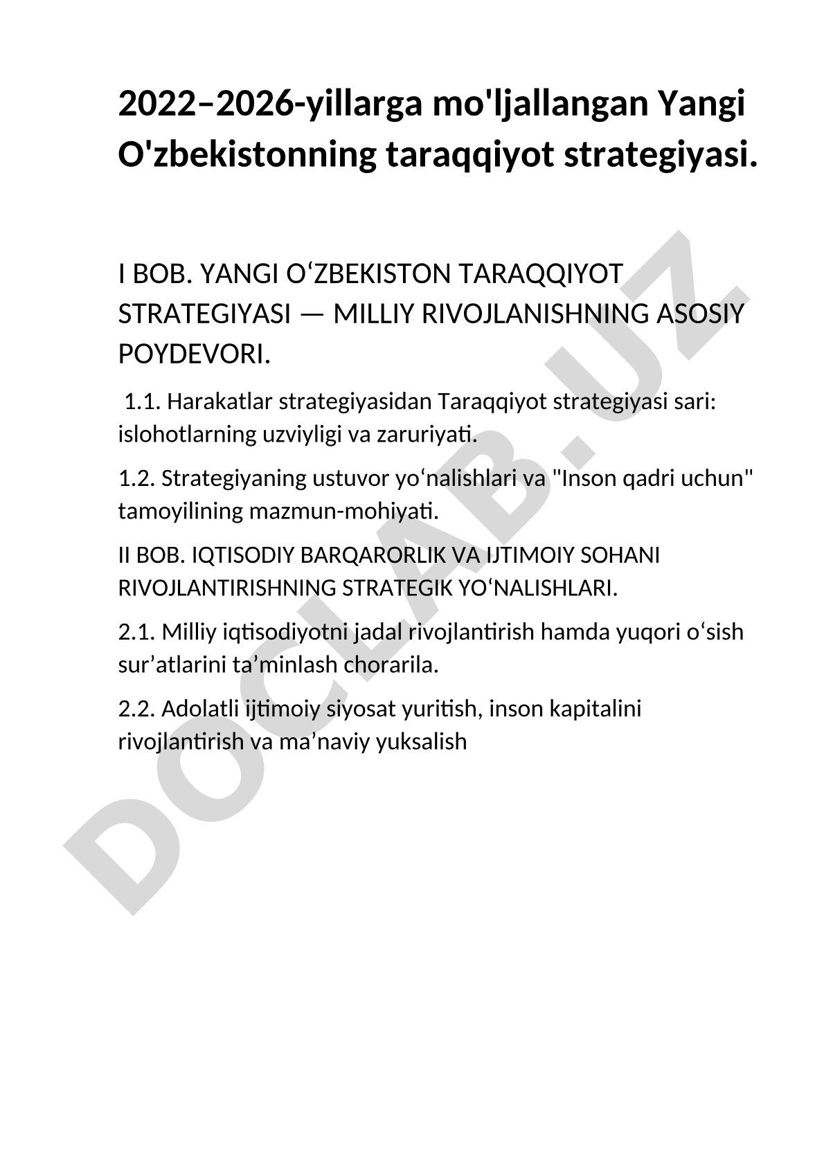 Yangi O'zbekistonning taraqqiyot strategiyasi (2022-2026)