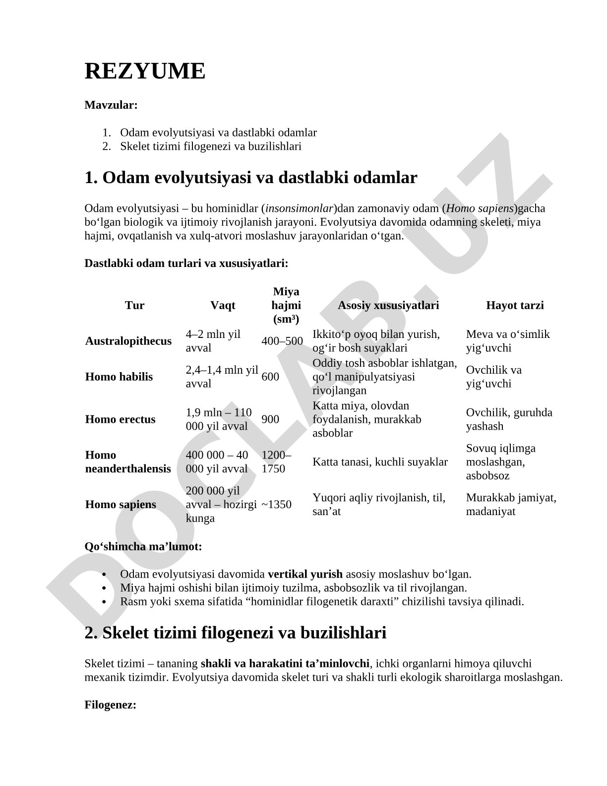 Odam evolyutsiyasi va dastlabki odamlar