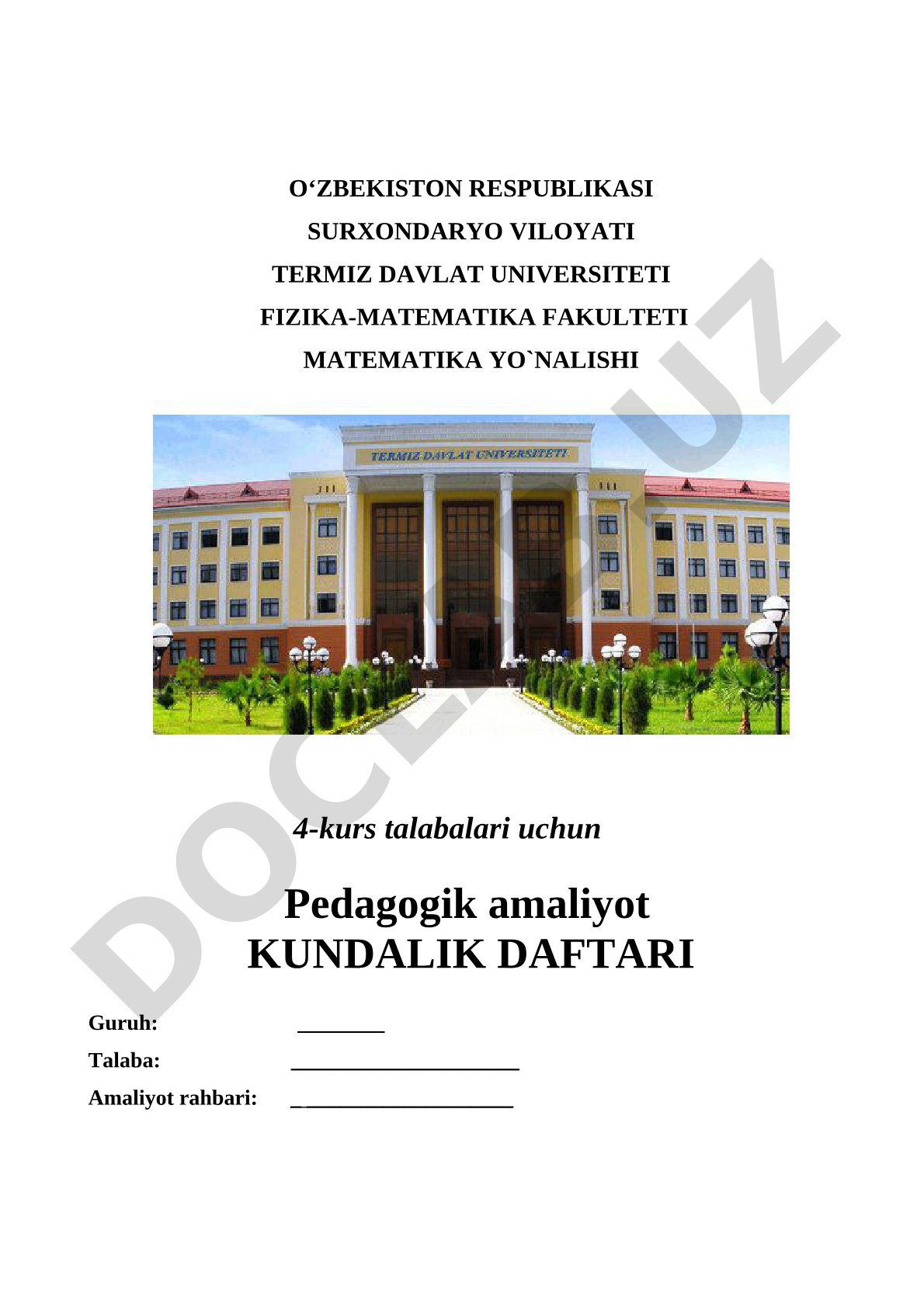 Pedagogik amaliyot kundalik daftari