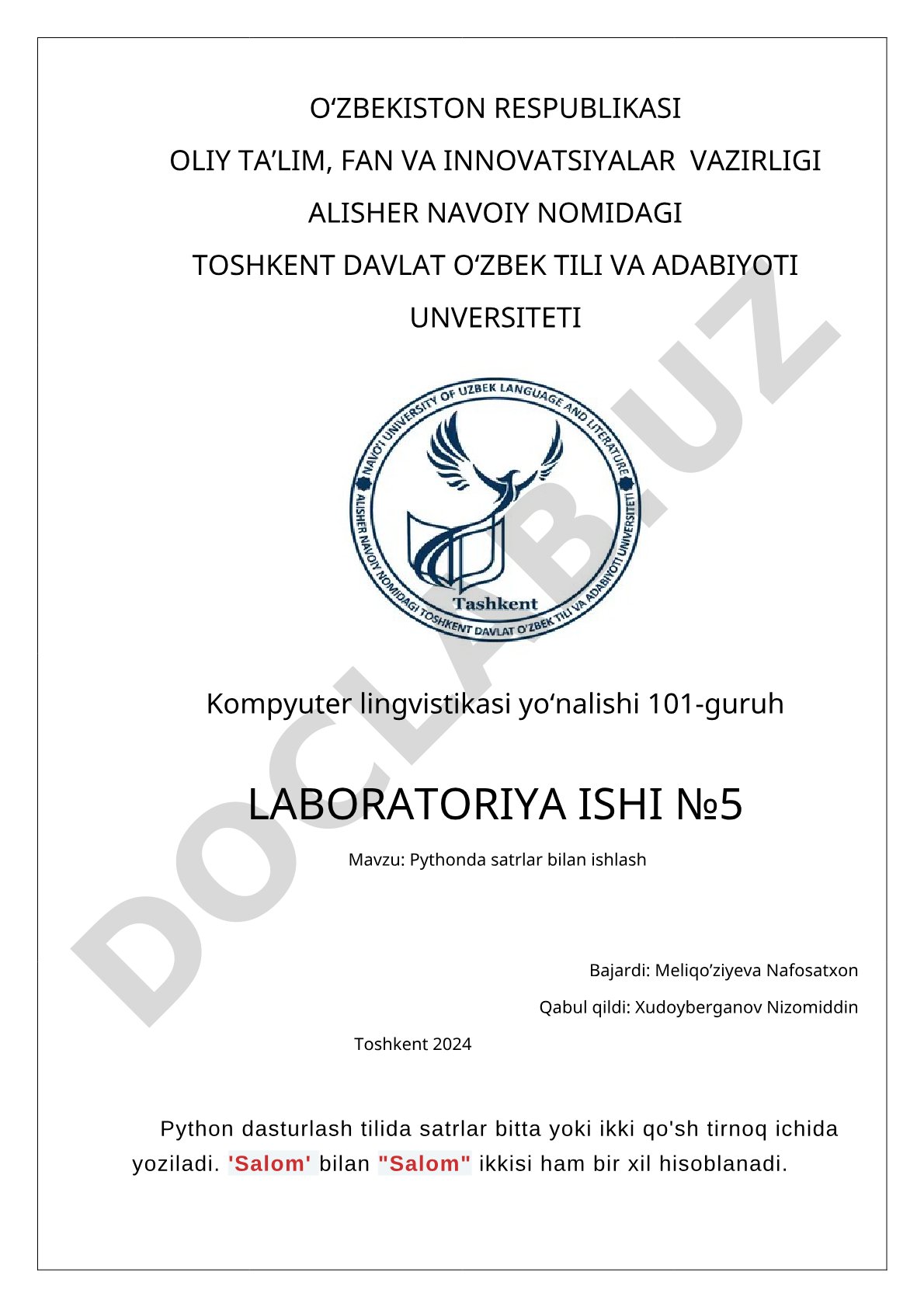 Pythonda satrlar bilan ishlash