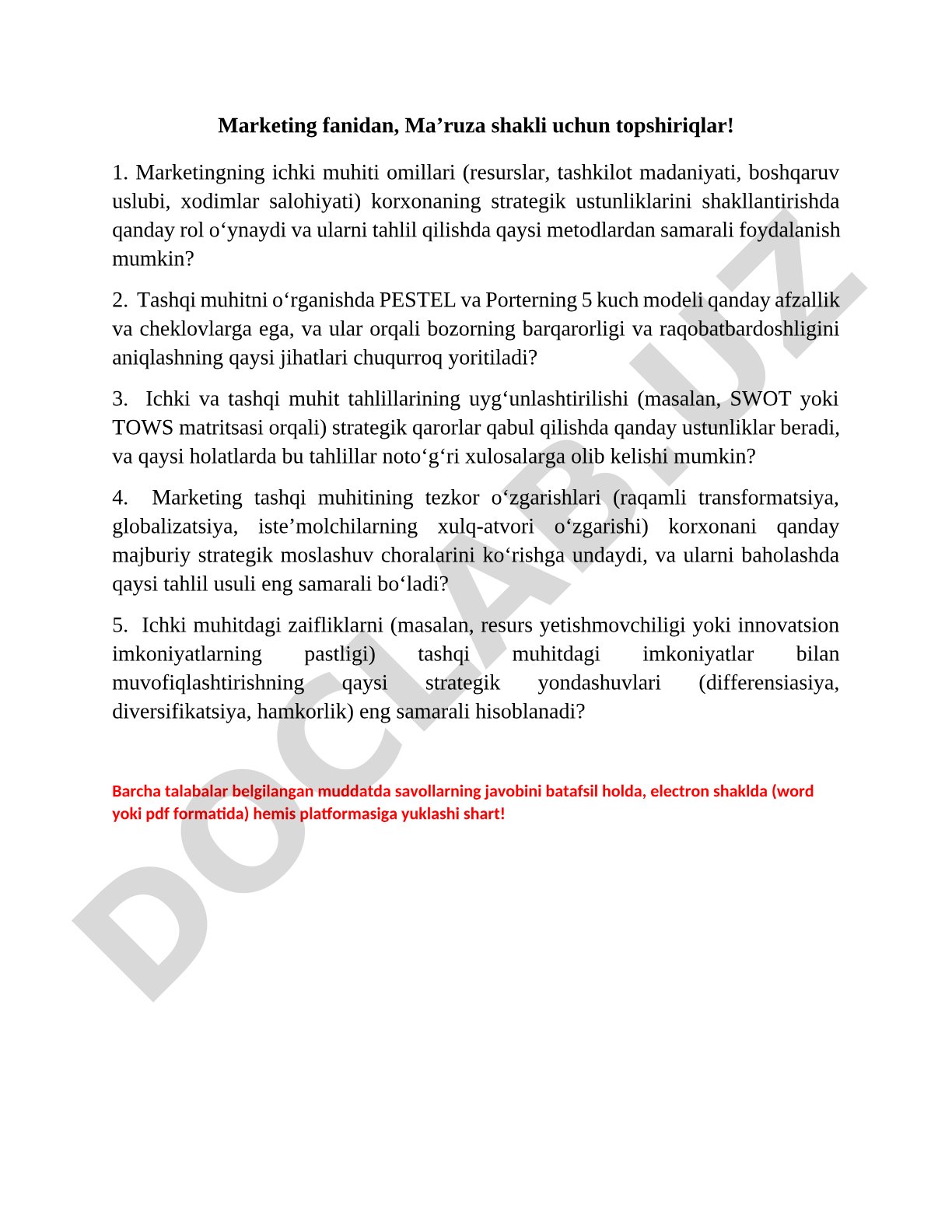 Marketingning ichki va tashqi muhit omillari tahlili