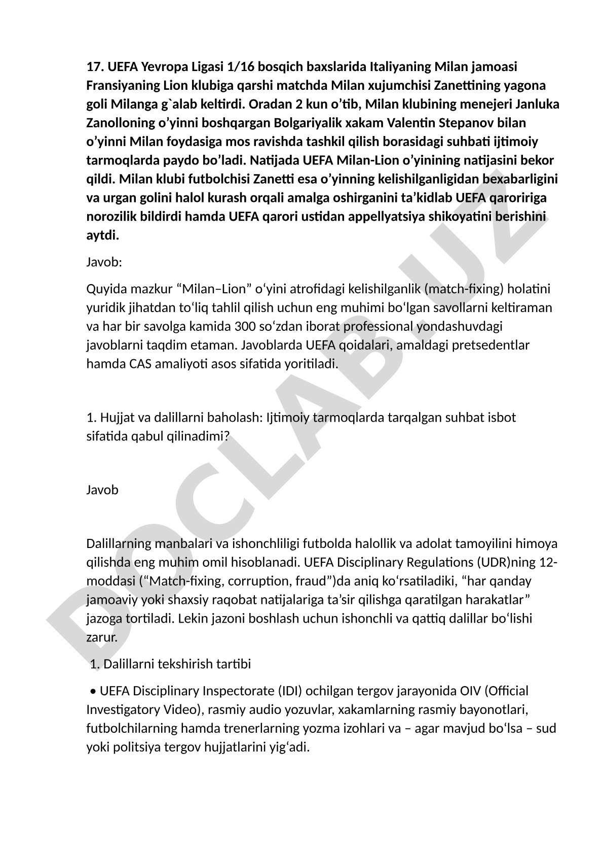 Milan-Lion o'yinidagi kelishilganlik holati tahlili