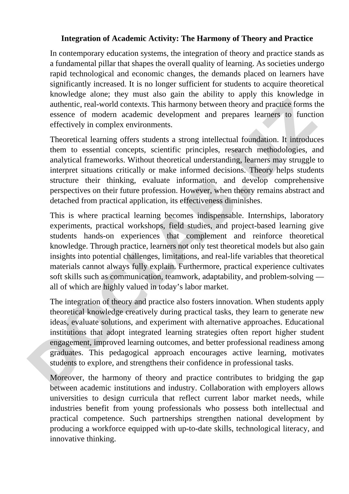 Integration of Academic Activity: The Harmony of Theory and Practice