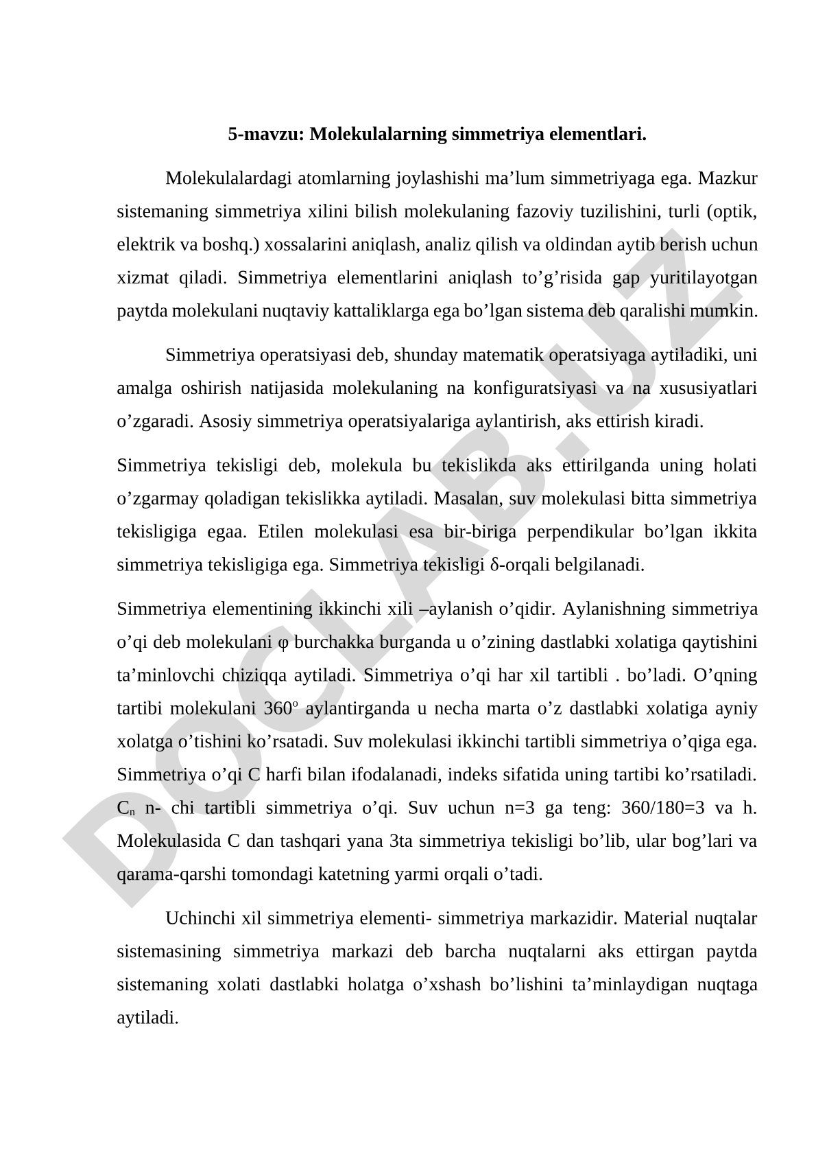 Molekulalarning simmetriya elementlari