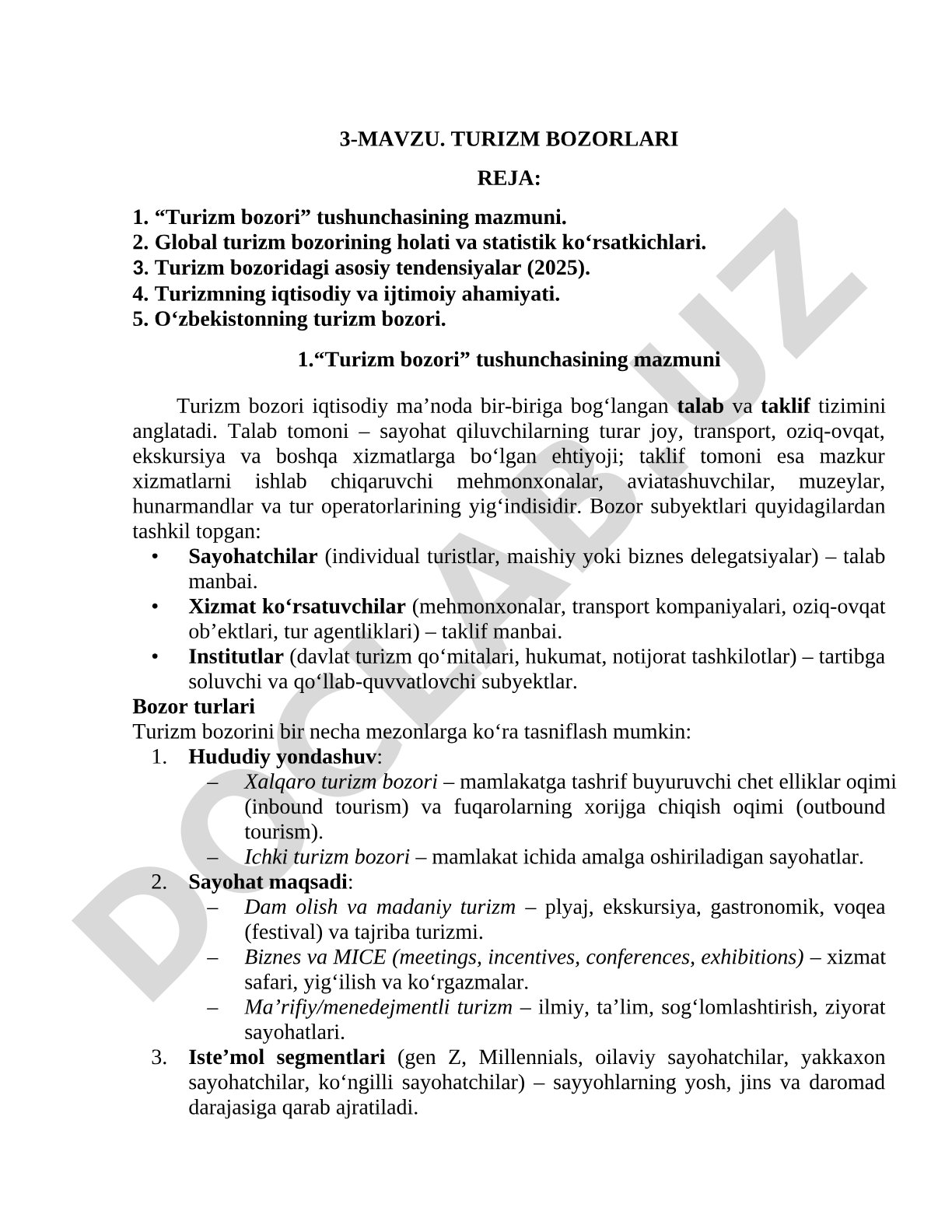 Turizm bozorlari