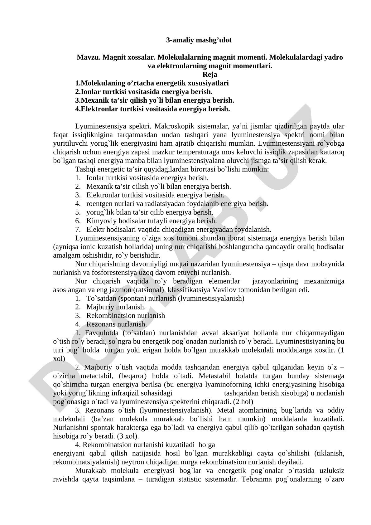 Magnit xossalar. Molekulalarning magnit momenti