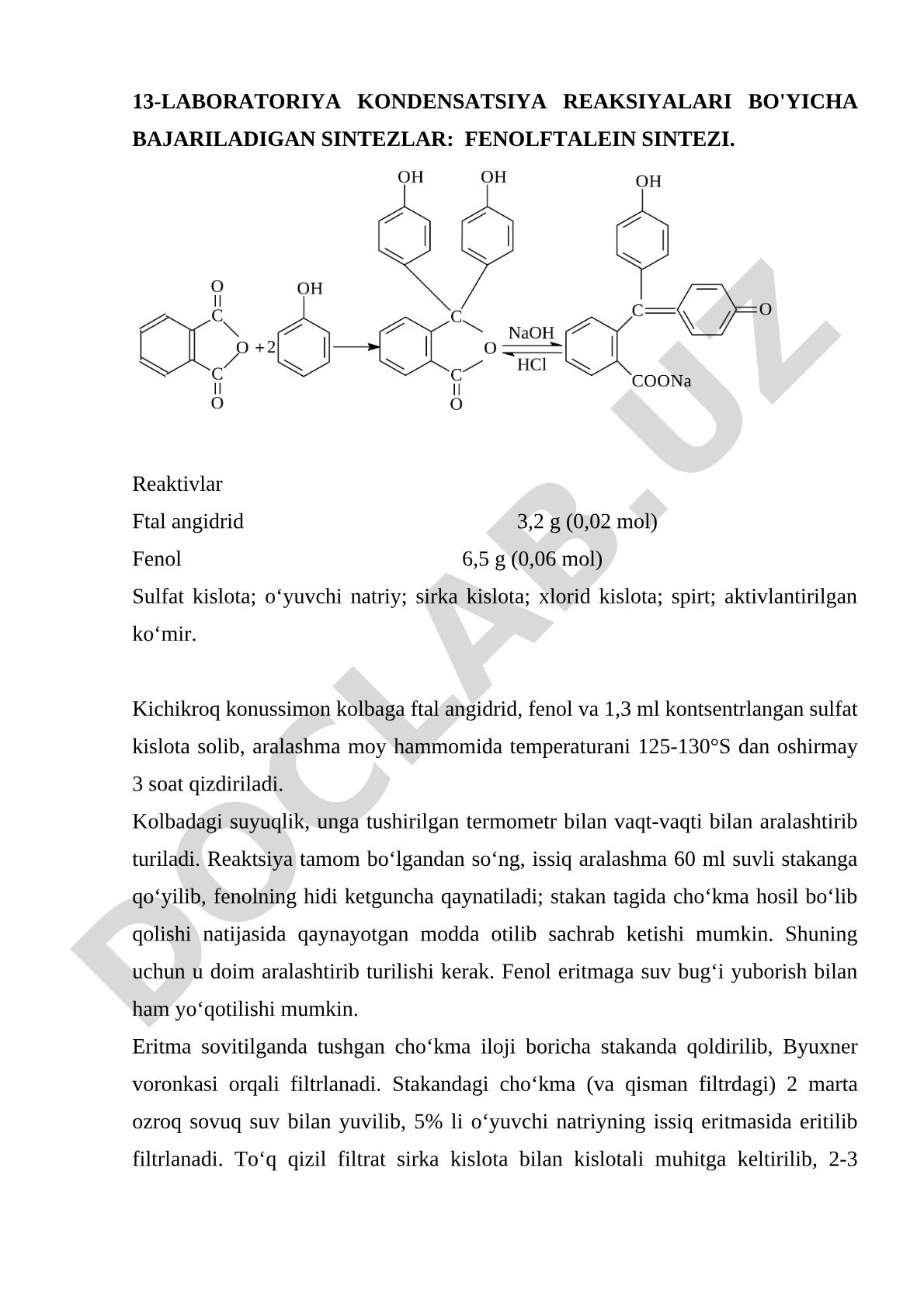 Fenolftalein sintezi