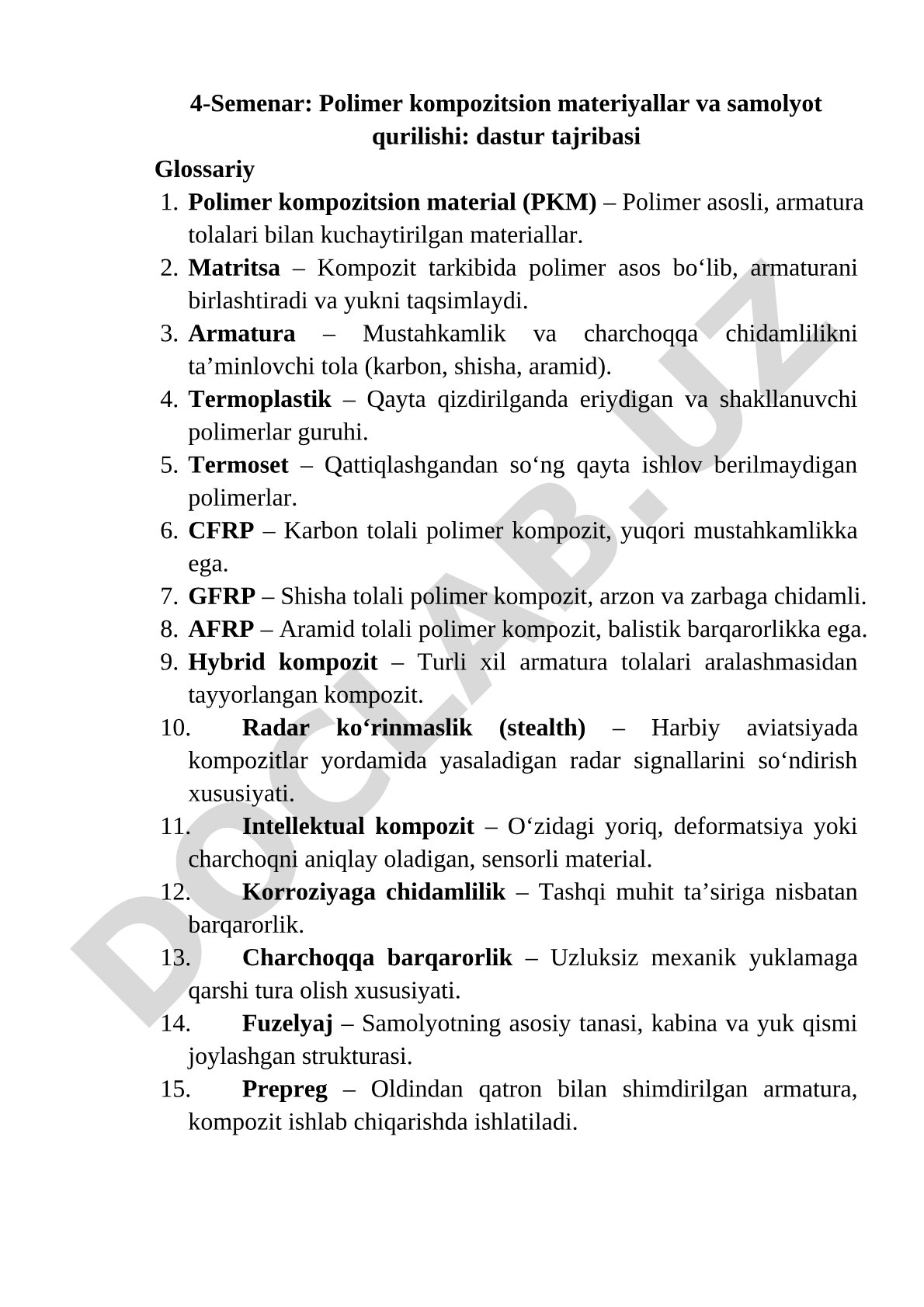 Polimer kompozitsion materiallar va samolyot qurilishi: dastur tajribasi