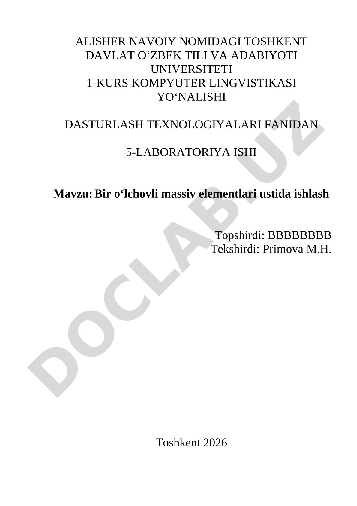 Bir o'lchovli massiv elementlari ustida ishlash