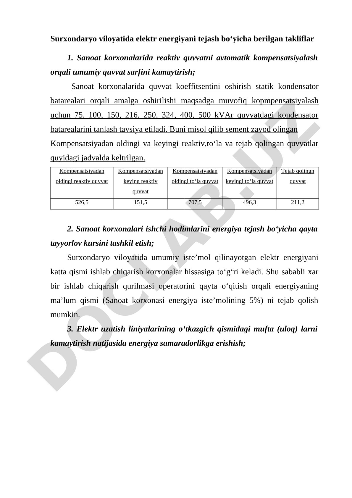 Surxondaryo viloyatida elektr energiyani tejash bo'yicha takliflar
