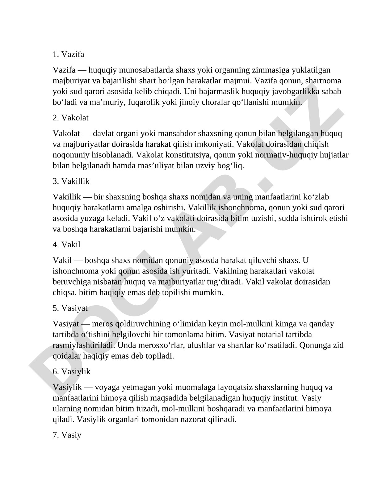 Huquqiy tushunchalar: vazifa, vakolat, vakillik, vakil