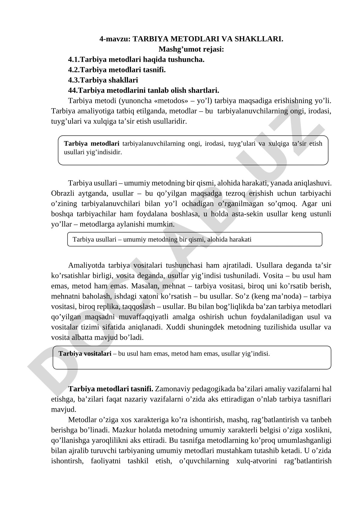 Tarbiya metodlari va shakllari