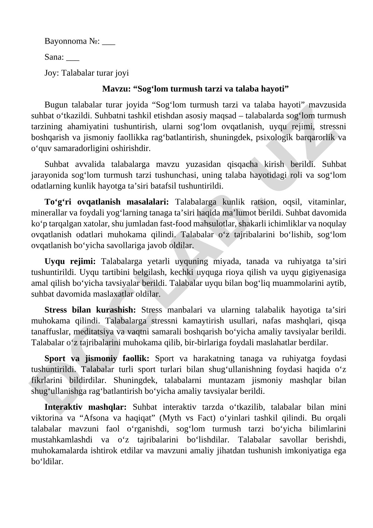 Sog‘lom turmush tarzi va talaba hayoti