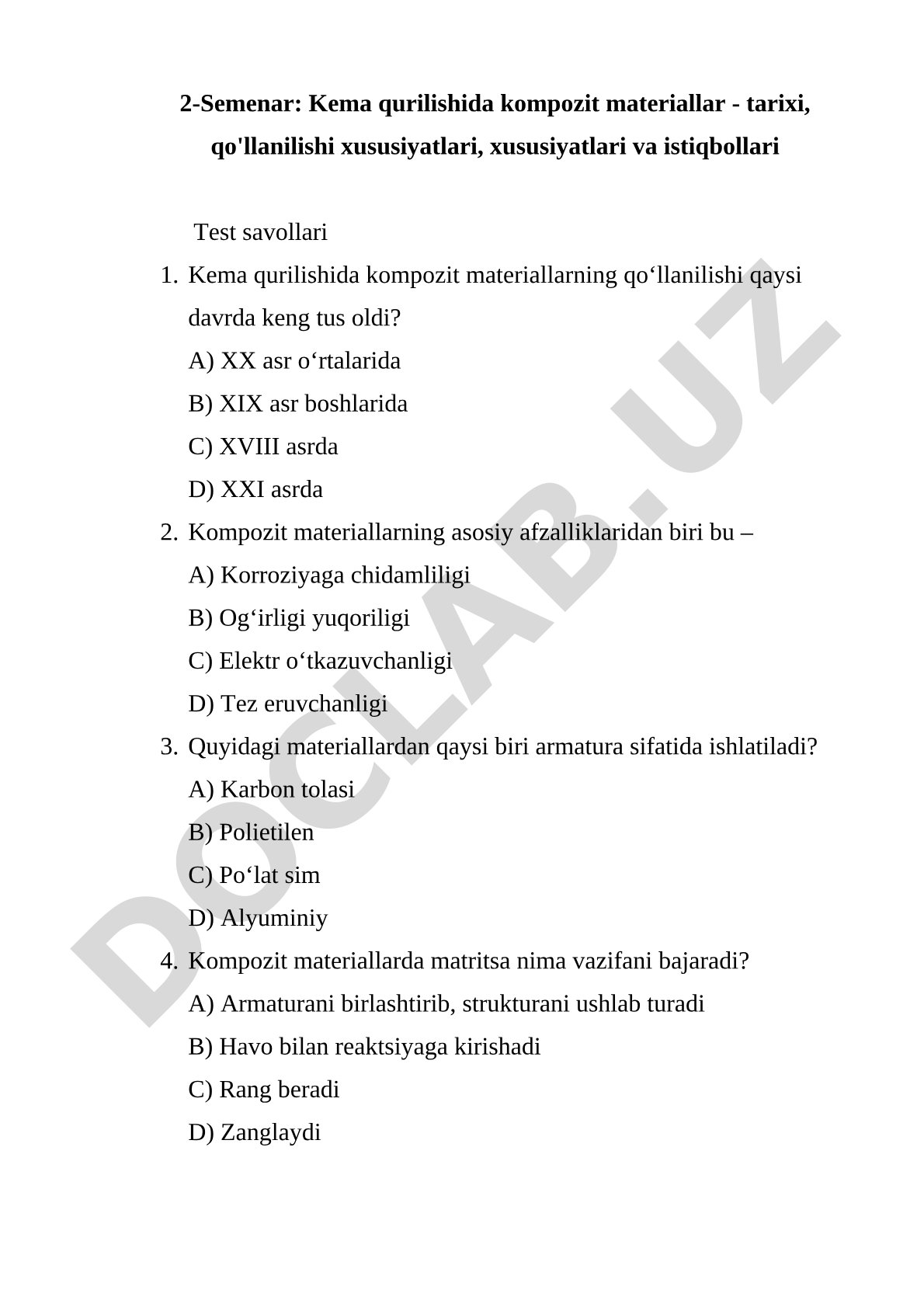 Kema qurilishida kompozit materiallar - tarixi, qo'llanilishi xususiyatlari, xususiyatlari va istiqbollari