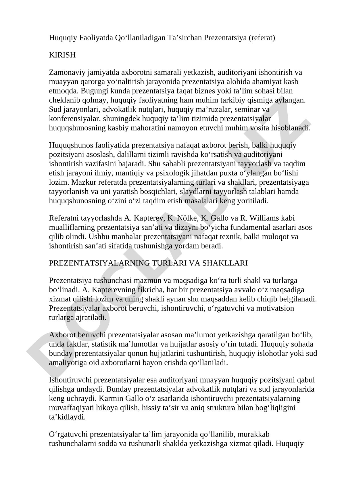 Huquqiy Faoliyatda Qo‘llaniladigan Ta’sirchan Prezentatsiya
