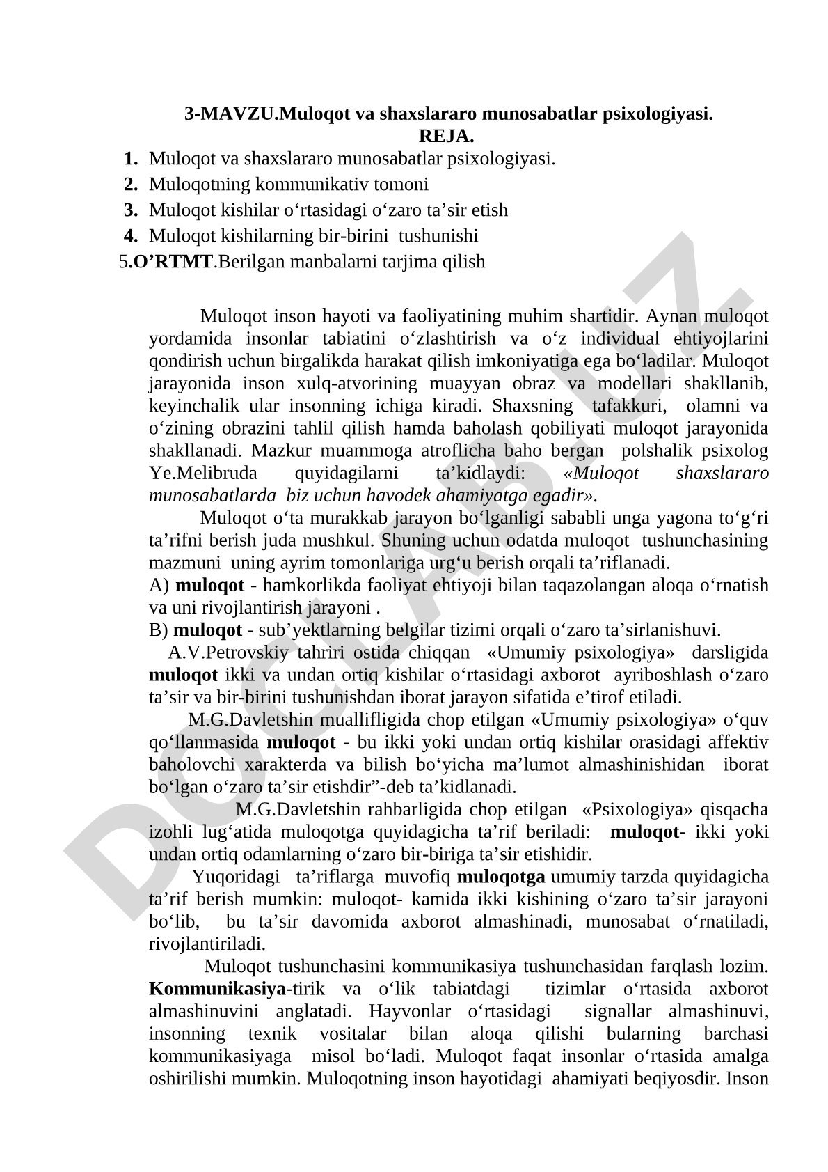 Muloqot va shaxslararo munosabatlar psixologiyasi