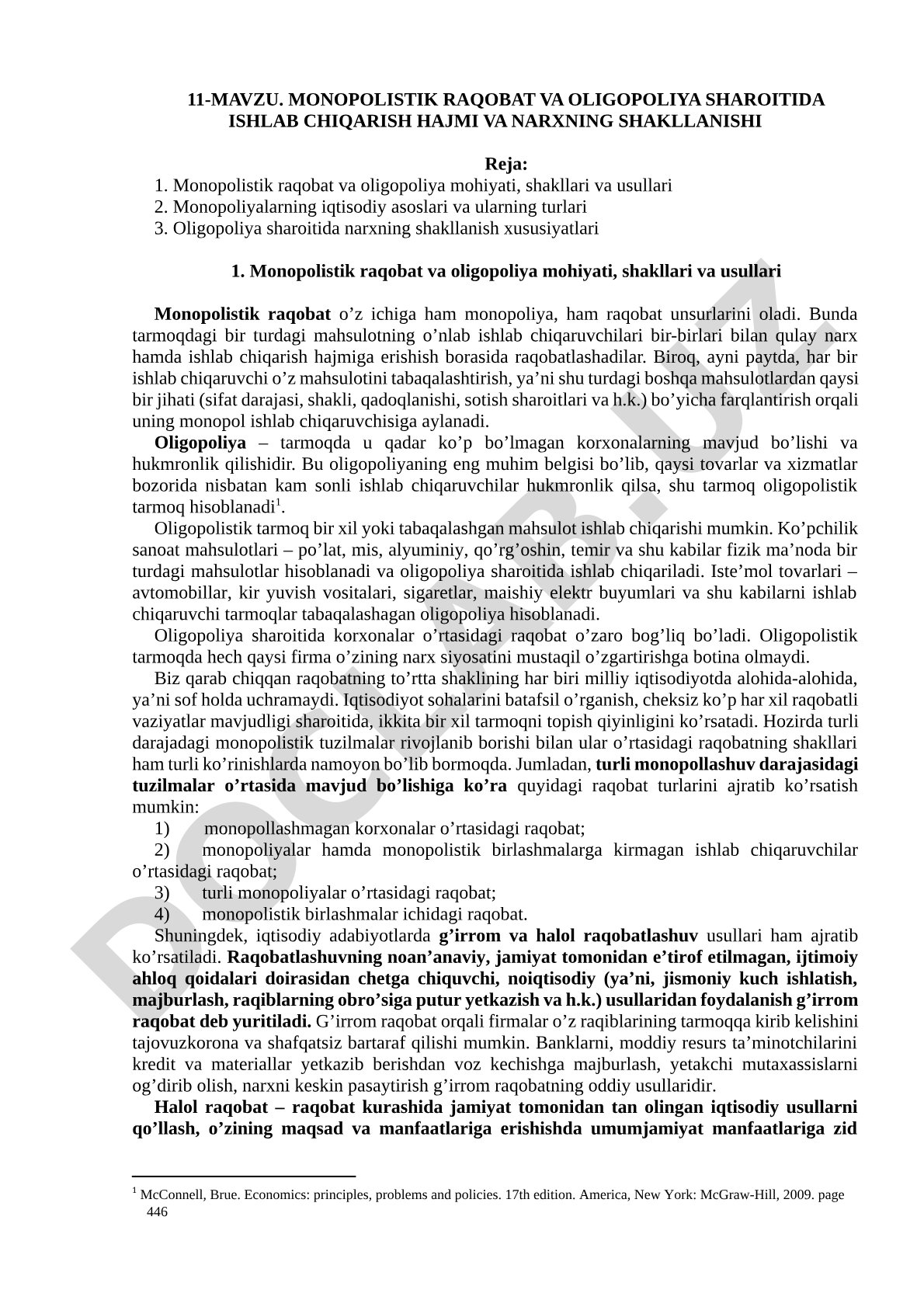 Monopolistik raqobat va oligopoliya sharoitida ishlab chiqarish hajmi va narxning shakllanishi