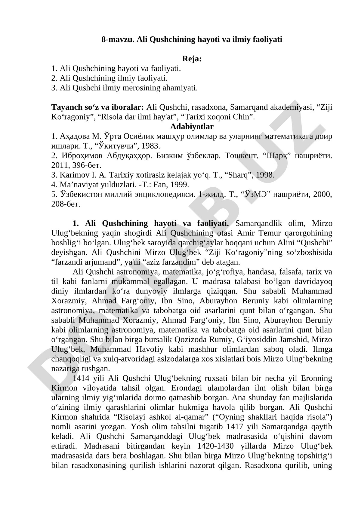 Ali Qushchining hayoti va ilmiy faoliyati