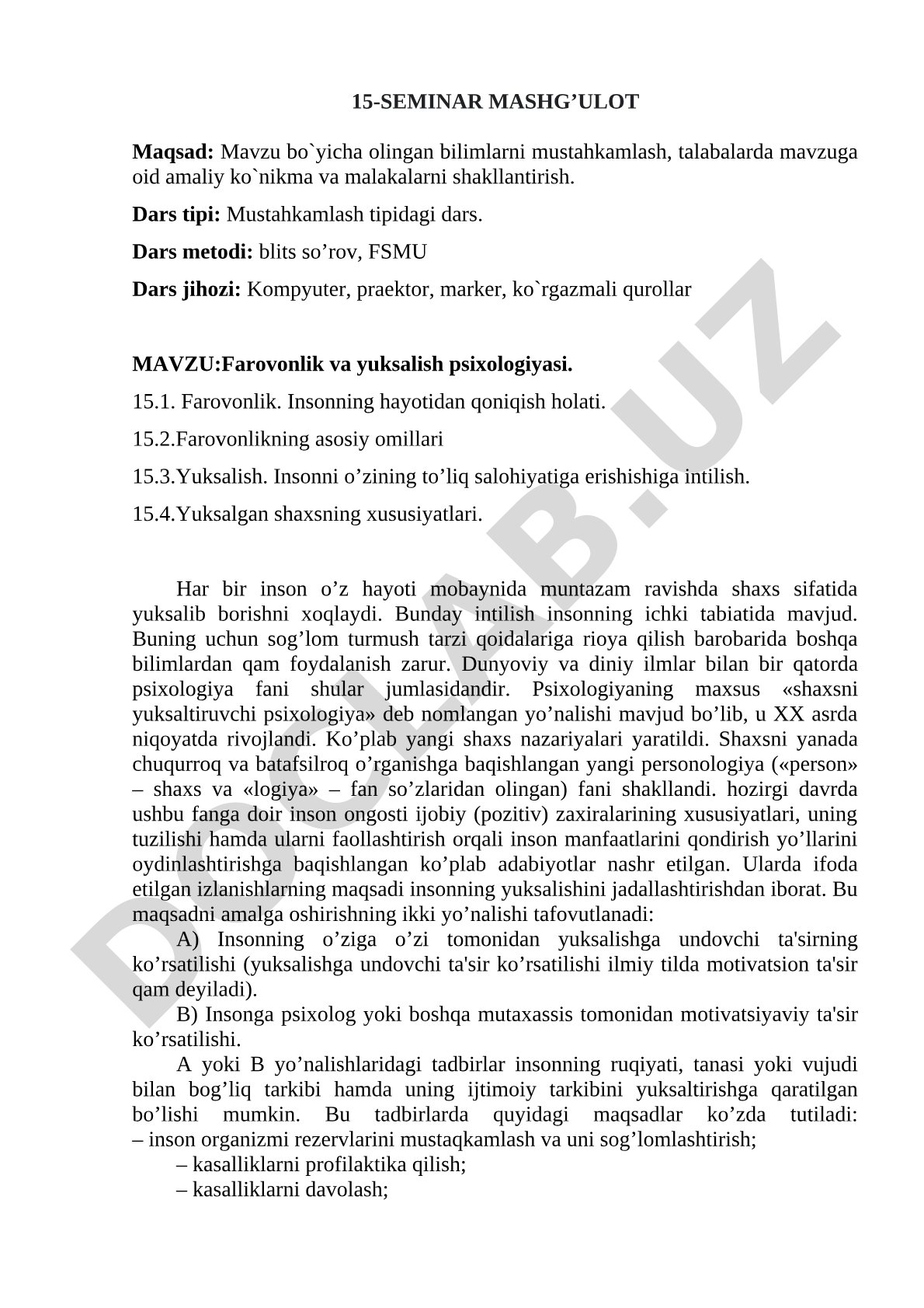 Farovonlik va yuksalish psixologiyasi