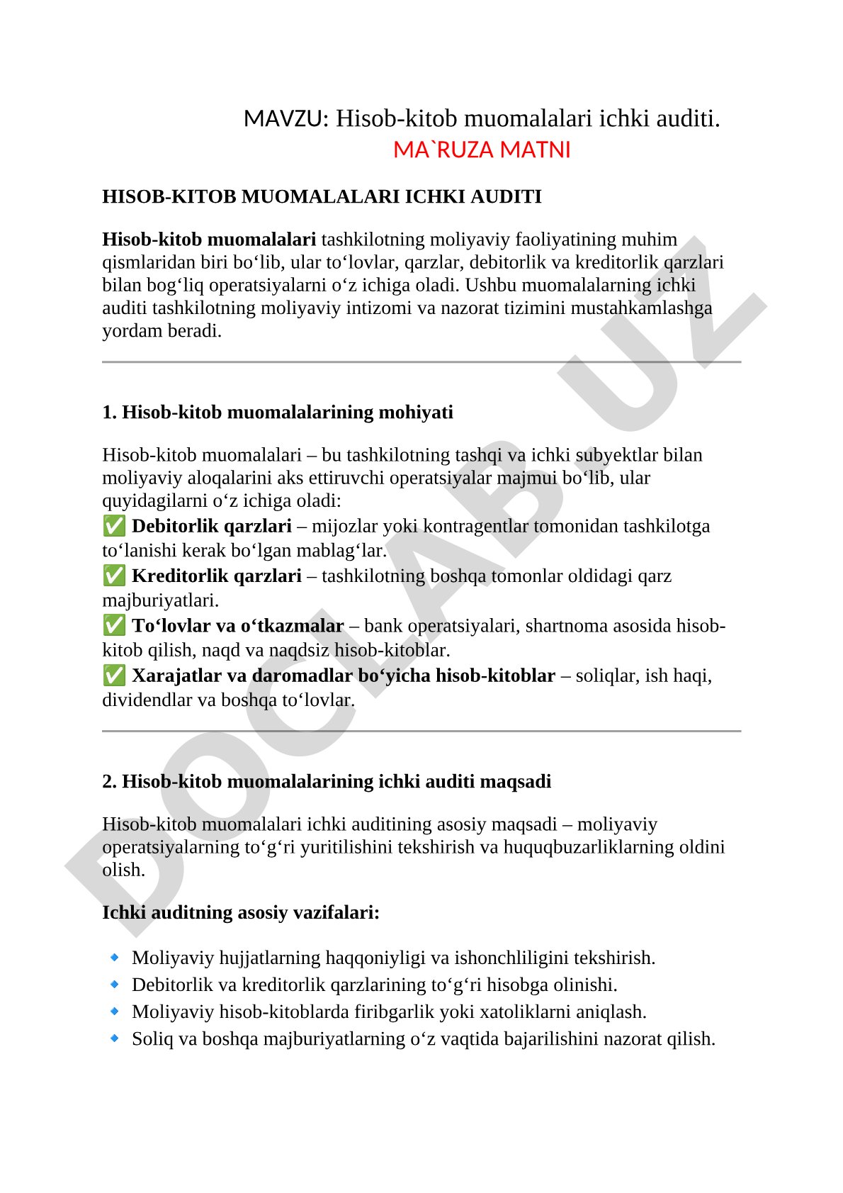 Hisob-kitob muomalalari ichki auditi