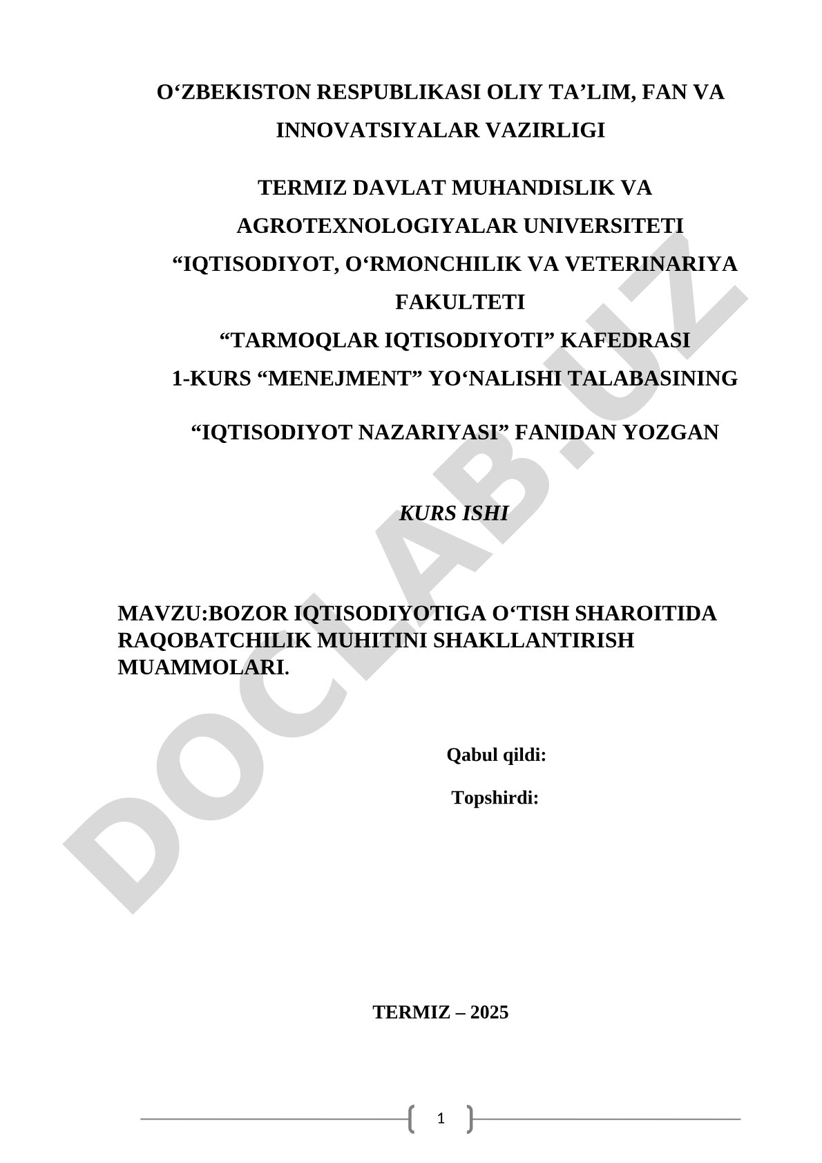 Bozor iqtisodiyotiga o'tish sharoitida raqobatchilik muhitini shakllantirish muammolari