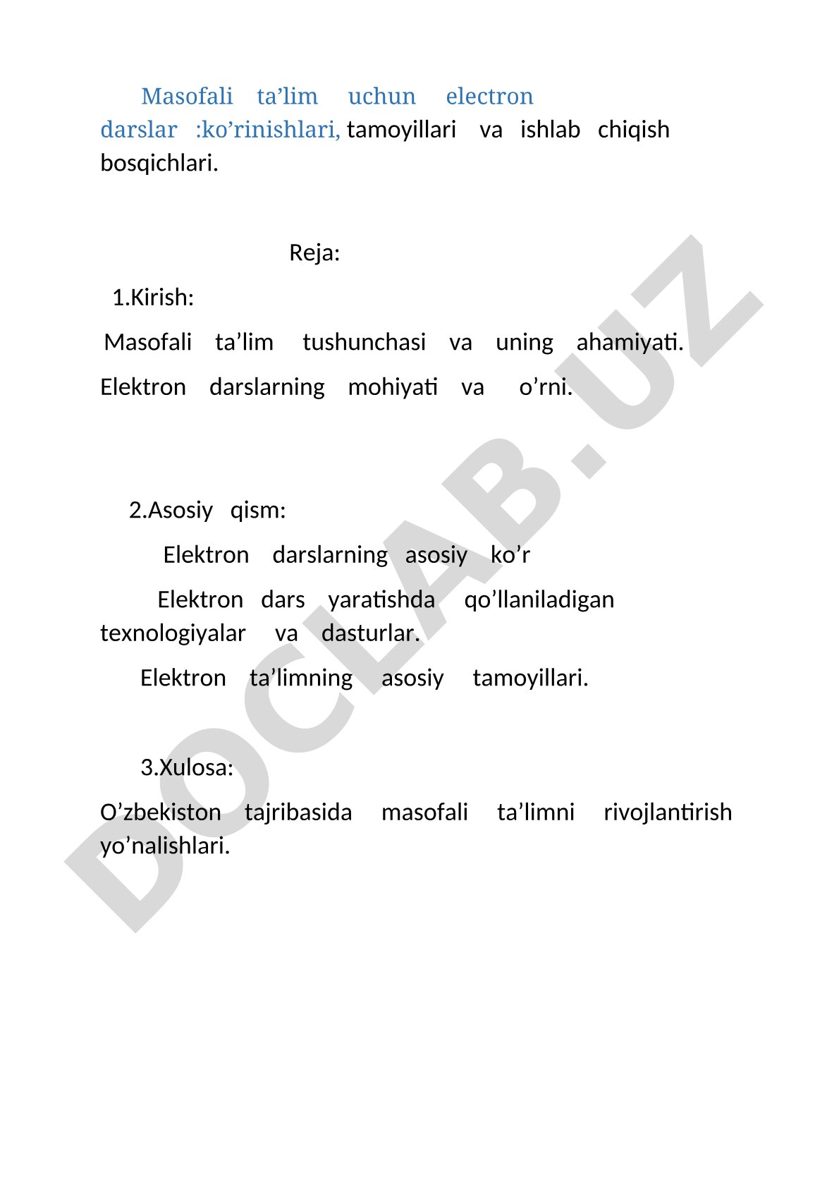 Masofali ta’lim uchun elektron darslar: ko’rinishlari, tamoyillari va ishlab chiqish bosqichlari