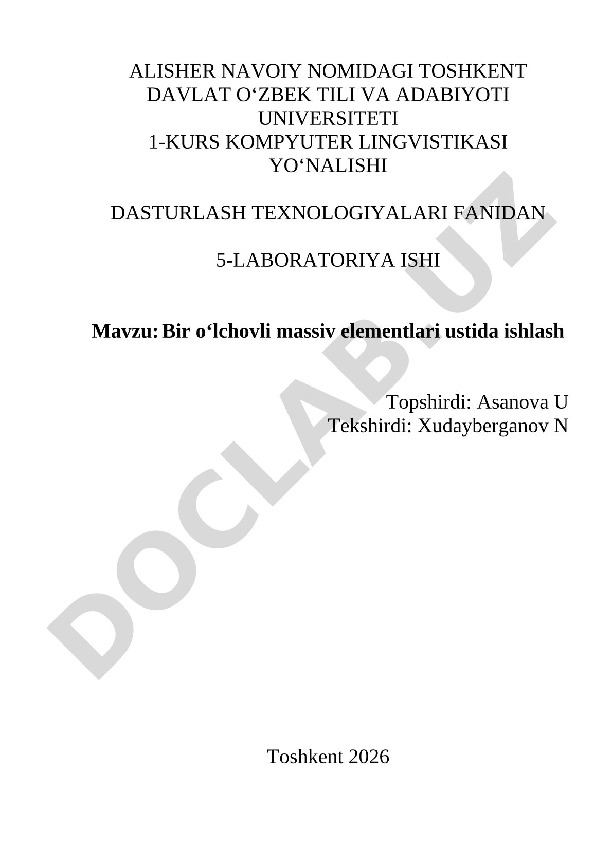 Bir oʻlchovli massiv elementlari ustida ishlash