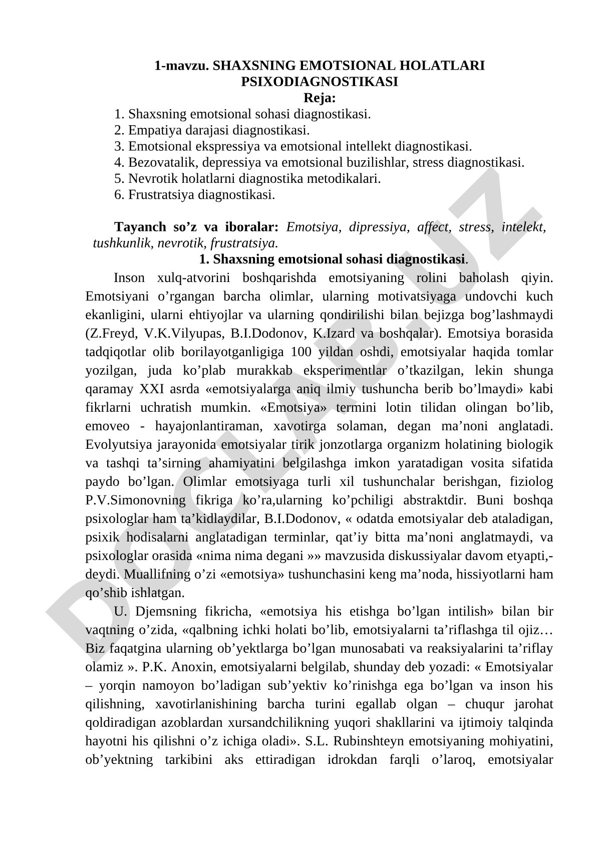 Shaxsning emotsional holatlari psixodiagnostikasi