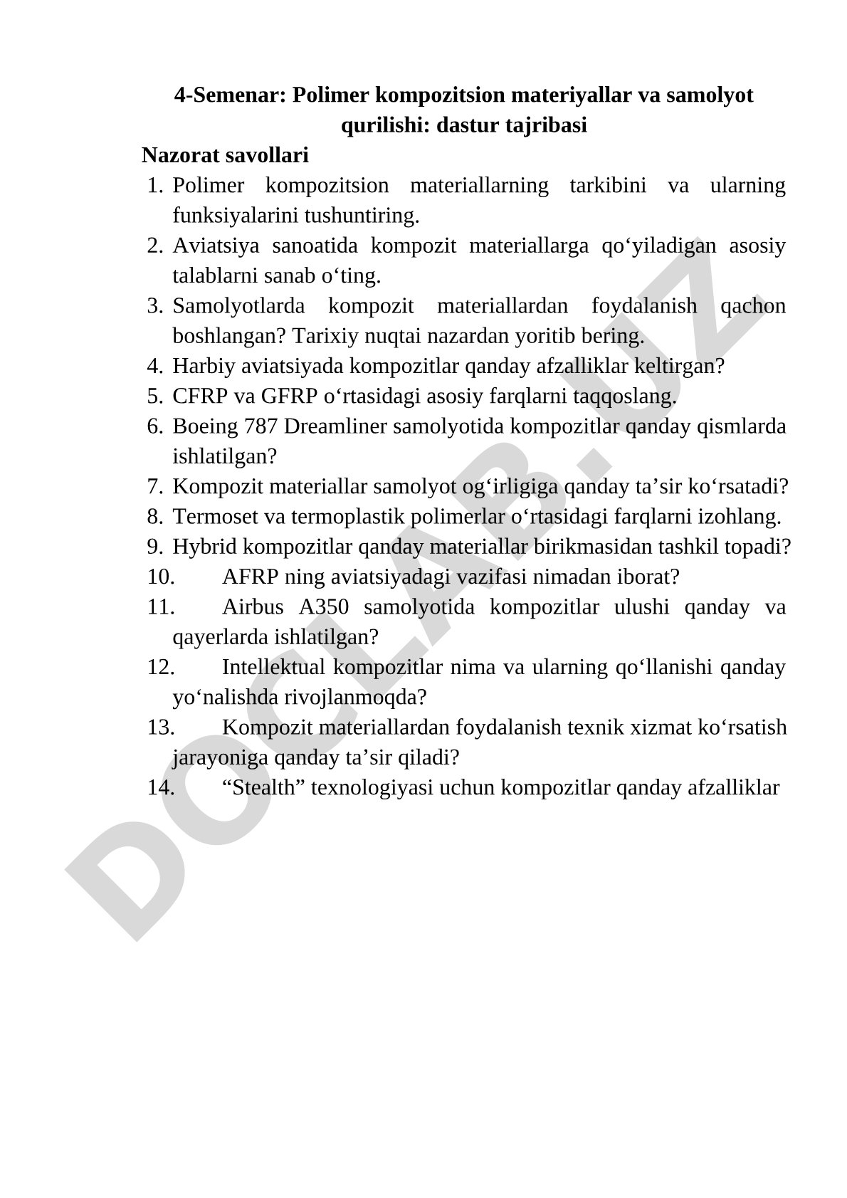 Polimer kompozitsion materiallar va samolyot qurilishi