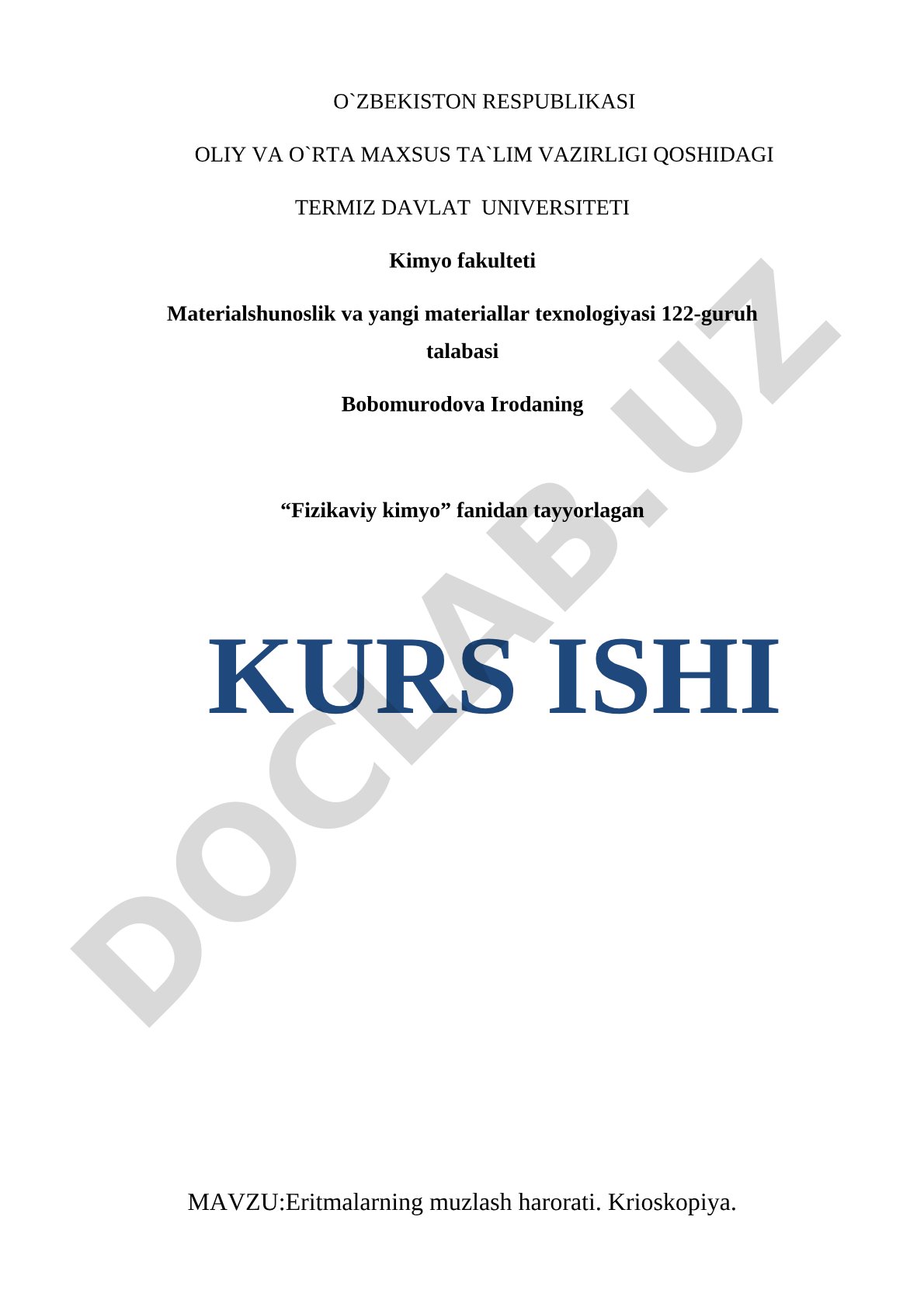 Eritmalarning muzlash harorati. Krioskopiya