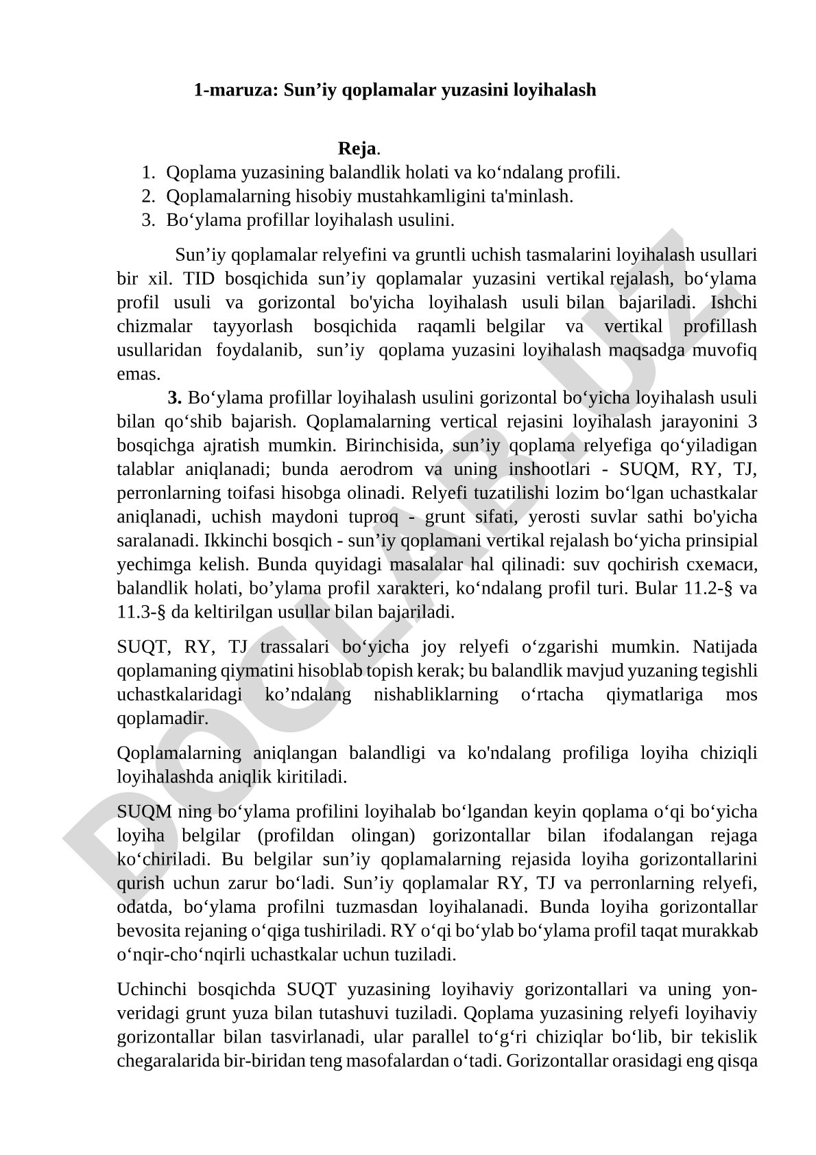 Sun’iy qoplamalar yuzasini loyihalash