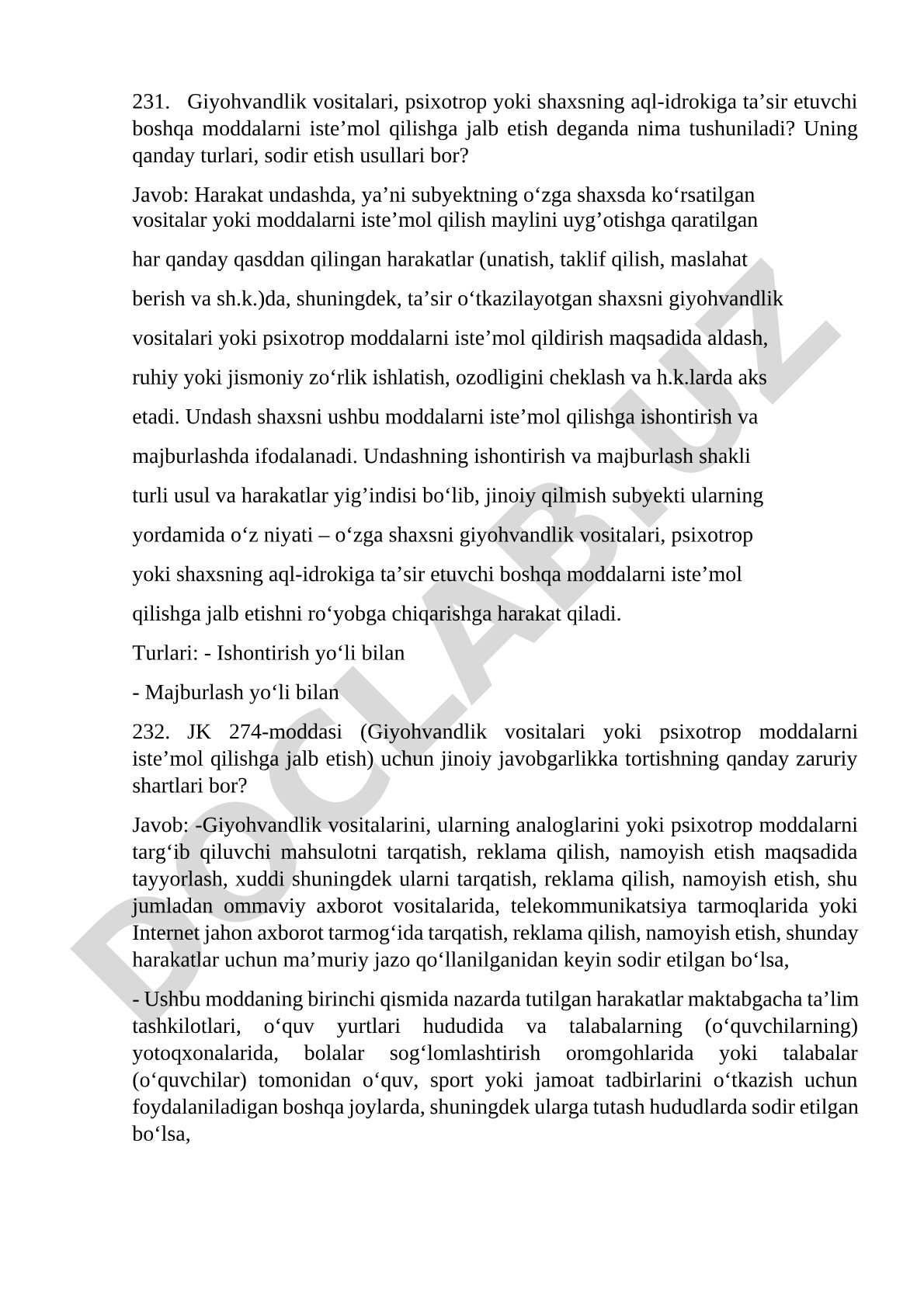 Giyohvandlik vositalari, psixotrop yoki shaxsning aql-idrokiga ta'sir etuvchi boshqa moddalarni iste'mol qilishga jalb etish