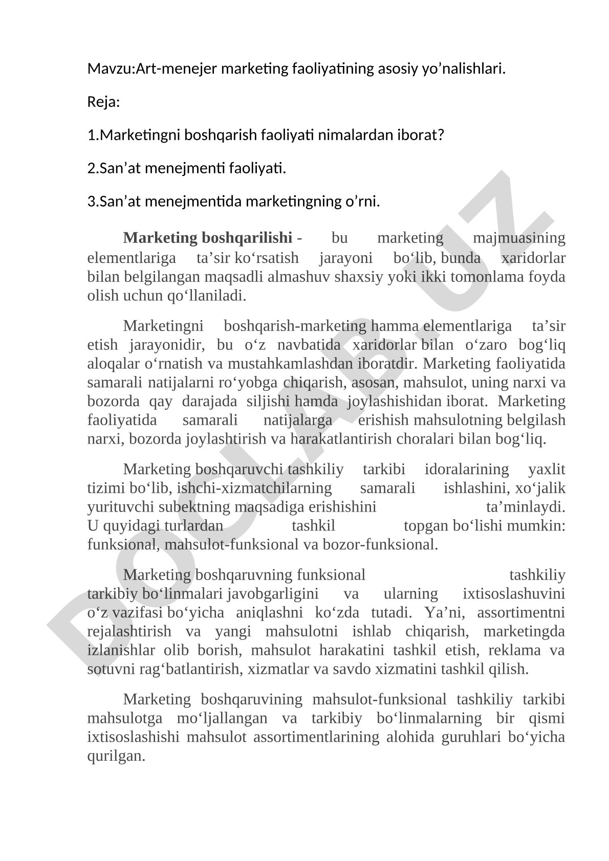 Art-menejer marketing faoliyatining asosiy yo'nalishlari