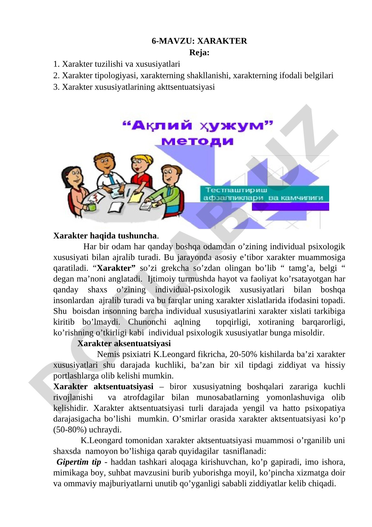Xarakter tuzilishi va xususiyatlari