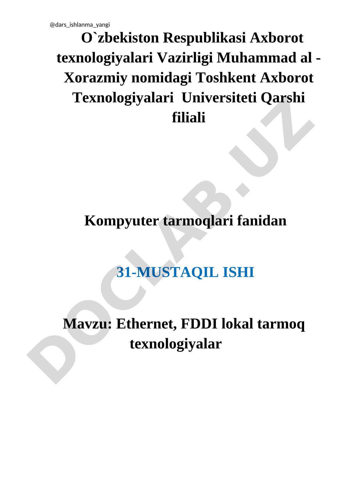 Ethernet, FDDI lokal tarmoq texnologiyalar