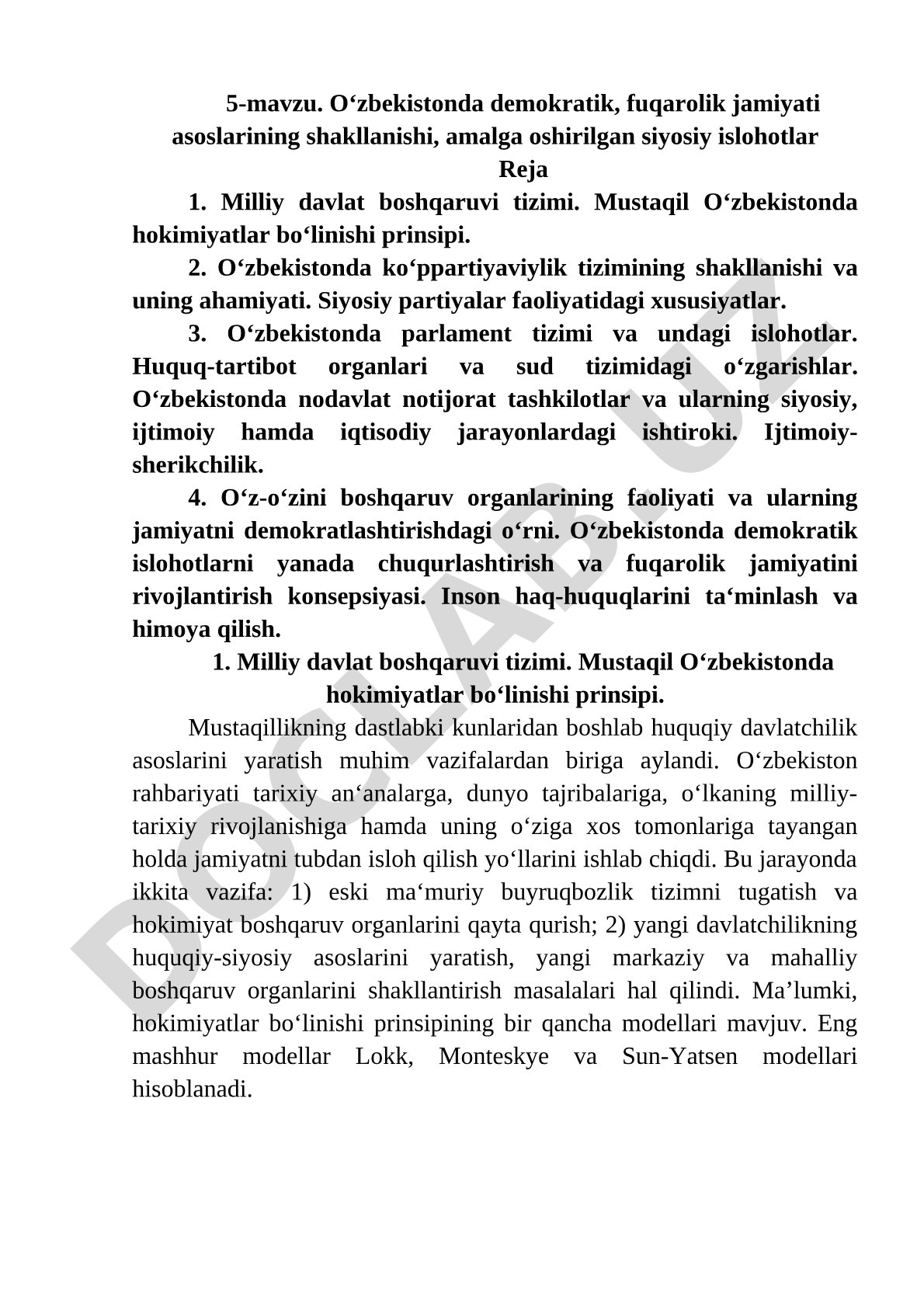 Oʻzbekistonda demokratik, fuqarolik jamiyati asoslarining shakllanishi, amalga oshirilgan siyosiy islohotlar