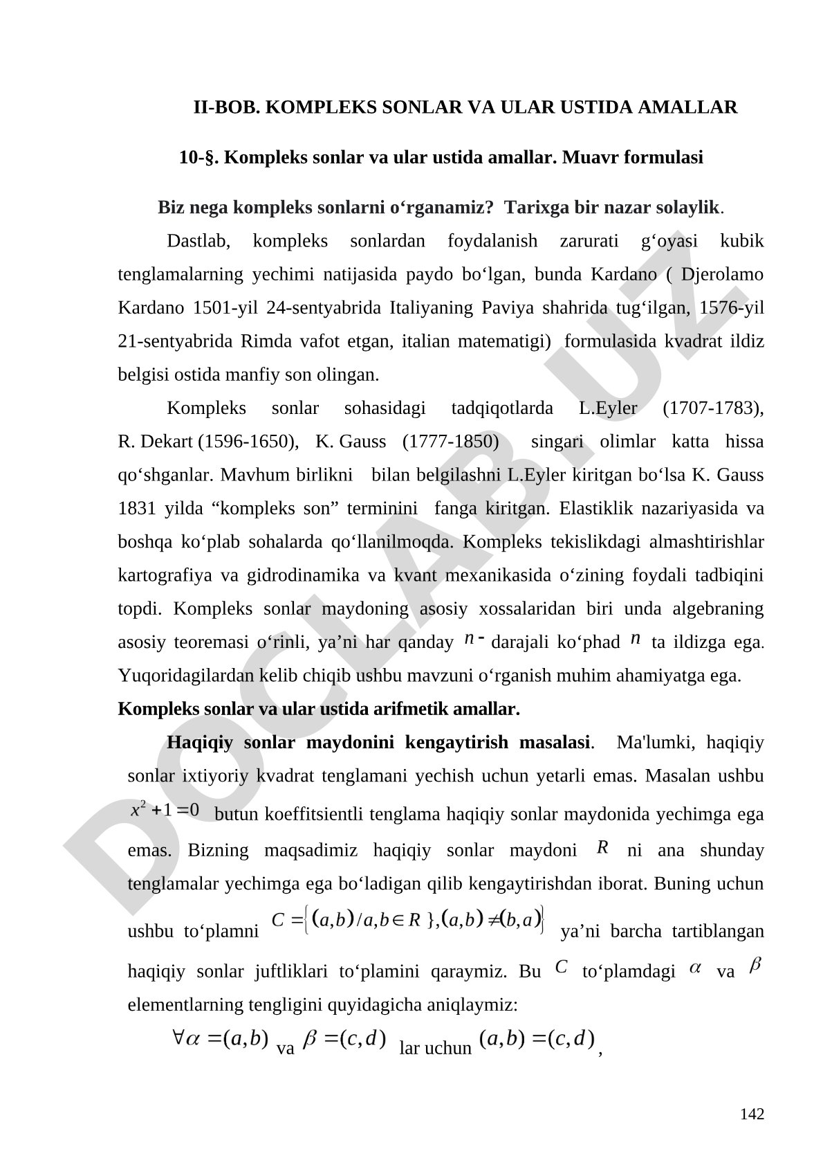 Kompleks sonlar va ular ustida amallar. Muavr formulasi