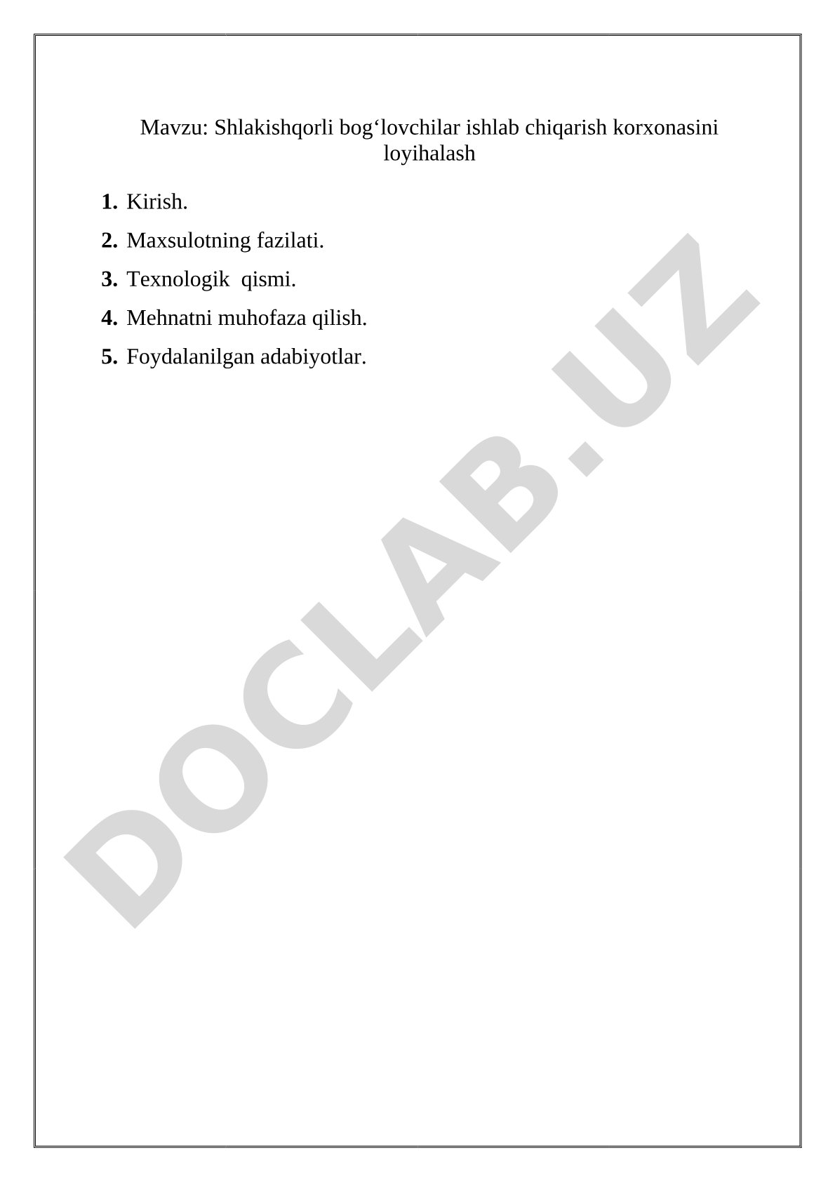 Shlakishqorli bog‘lovchilar ishlab chiqarish korxonasini loyihalash