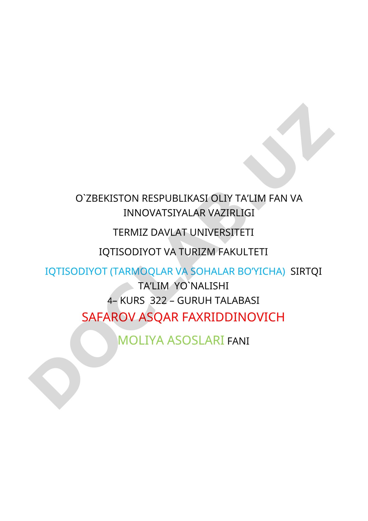 Sug'urta uy xo'jaliklar moliyasi