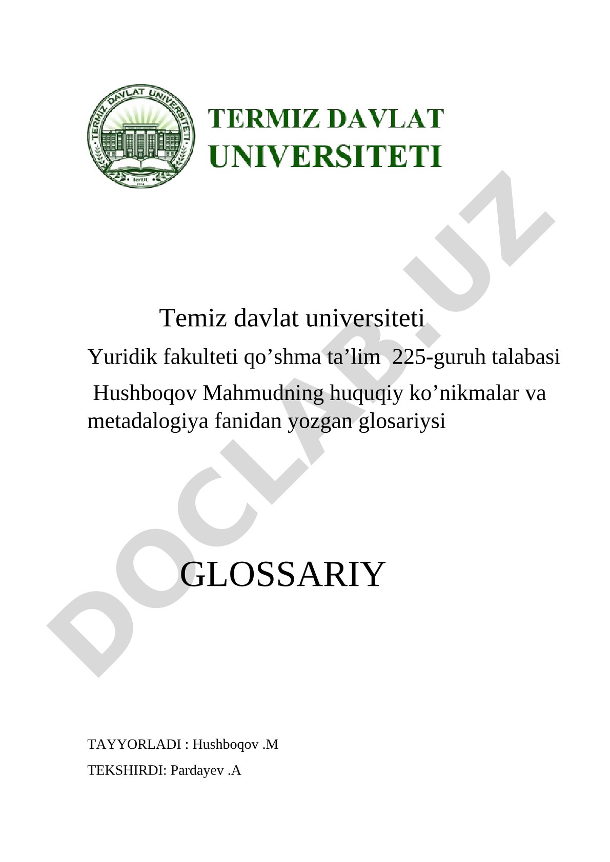 Huquqiy ko'nikmalar va metadalogiya fanidan glosariy